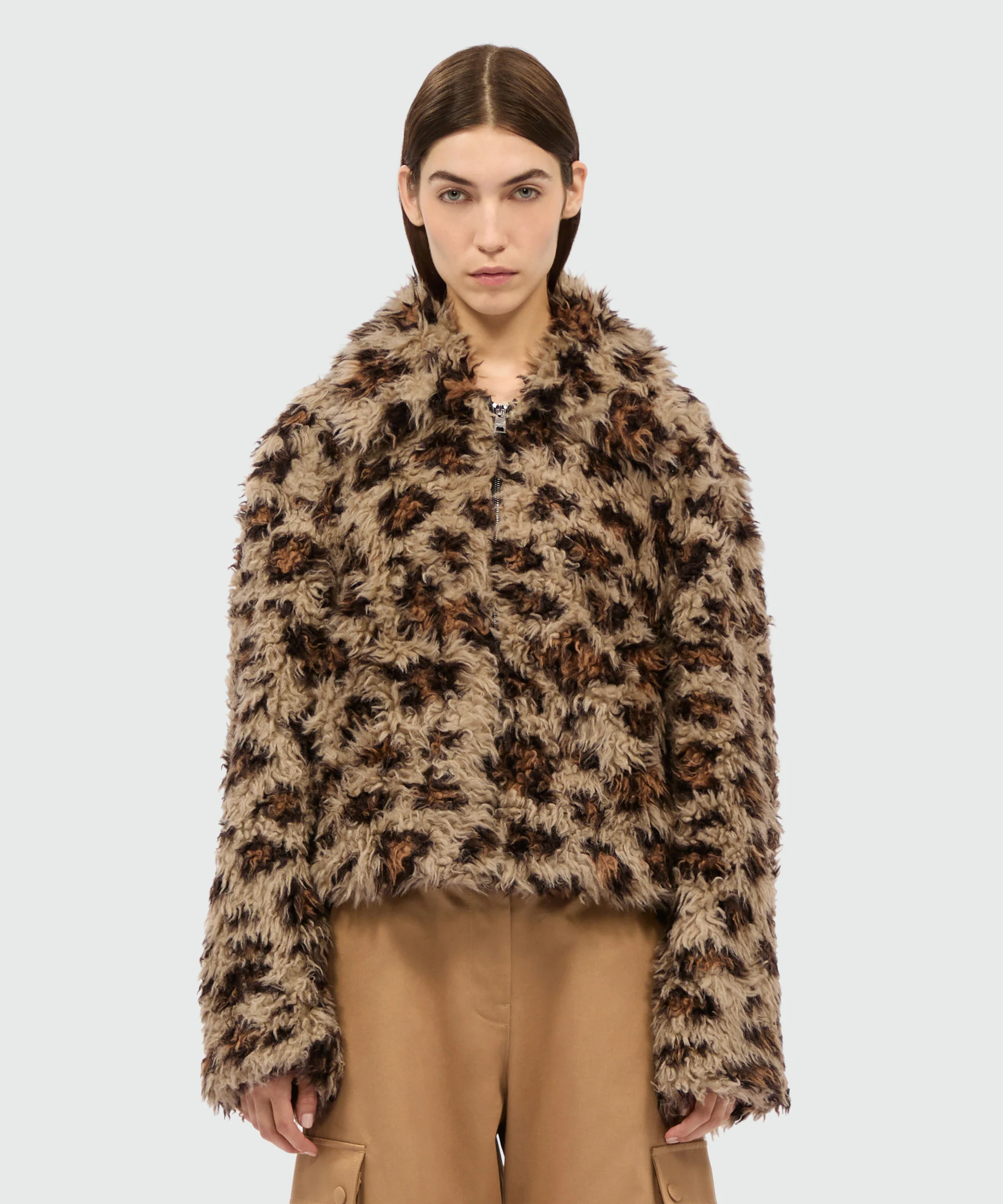 Beige animalier jacket in shaggy-effect faux fur - Image 2