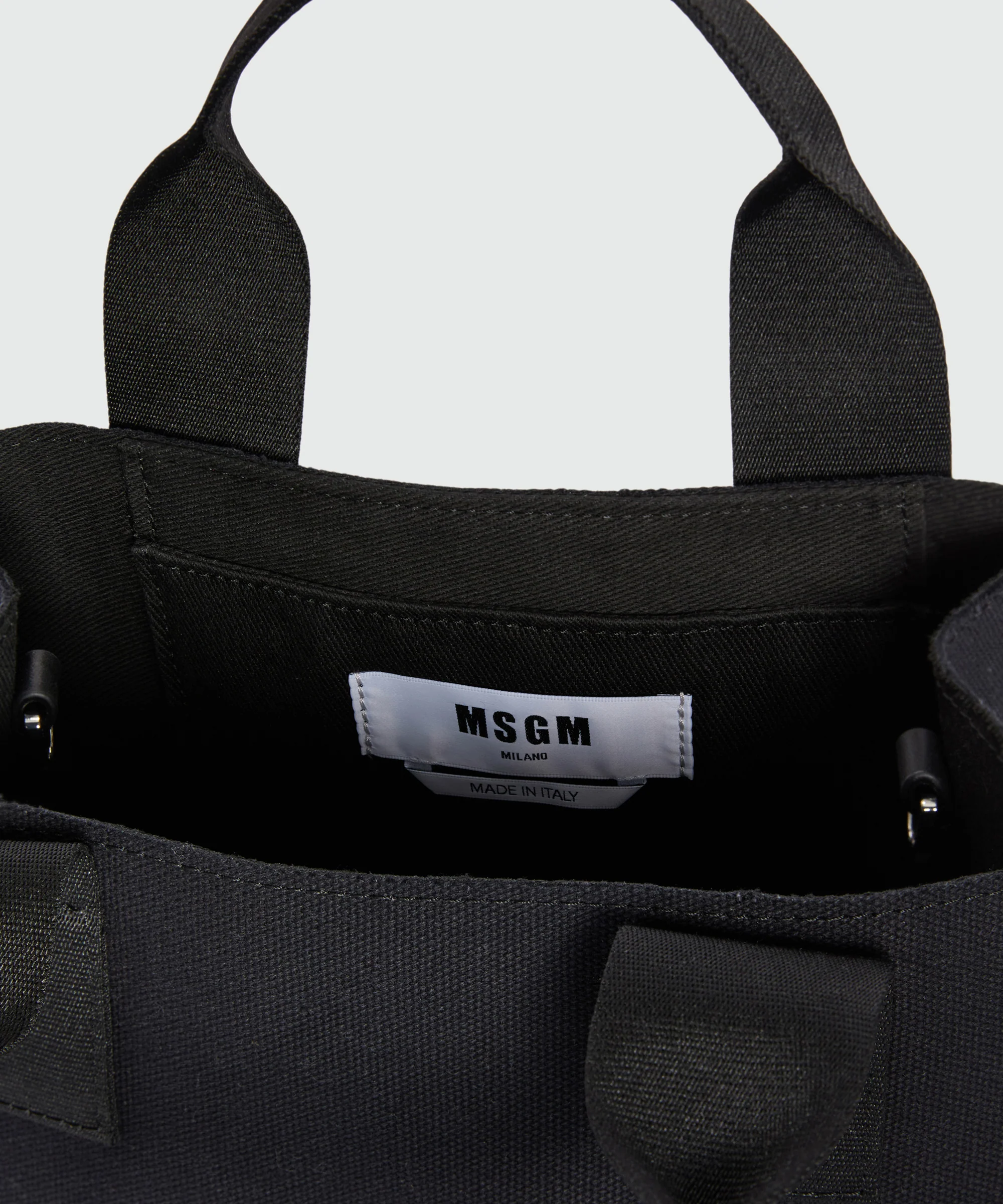 Black canvas micro tote with red cursive MSGM logo - Image 4