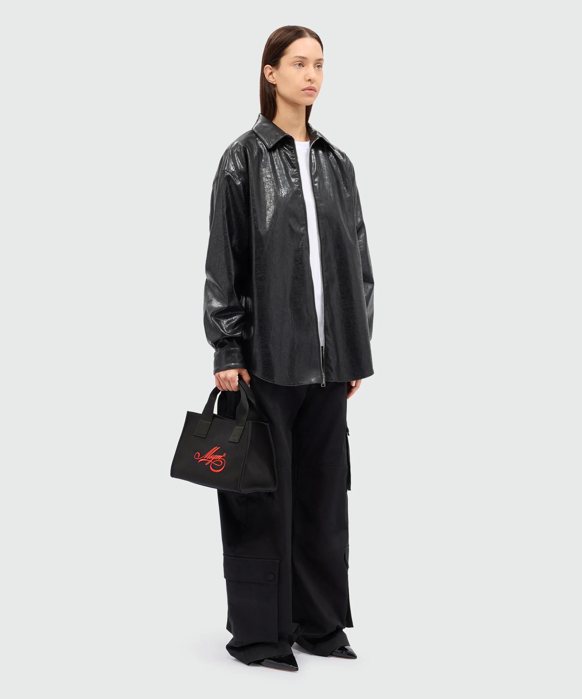 Black canvas micro tote with red cursive MSGM logo - Image 5