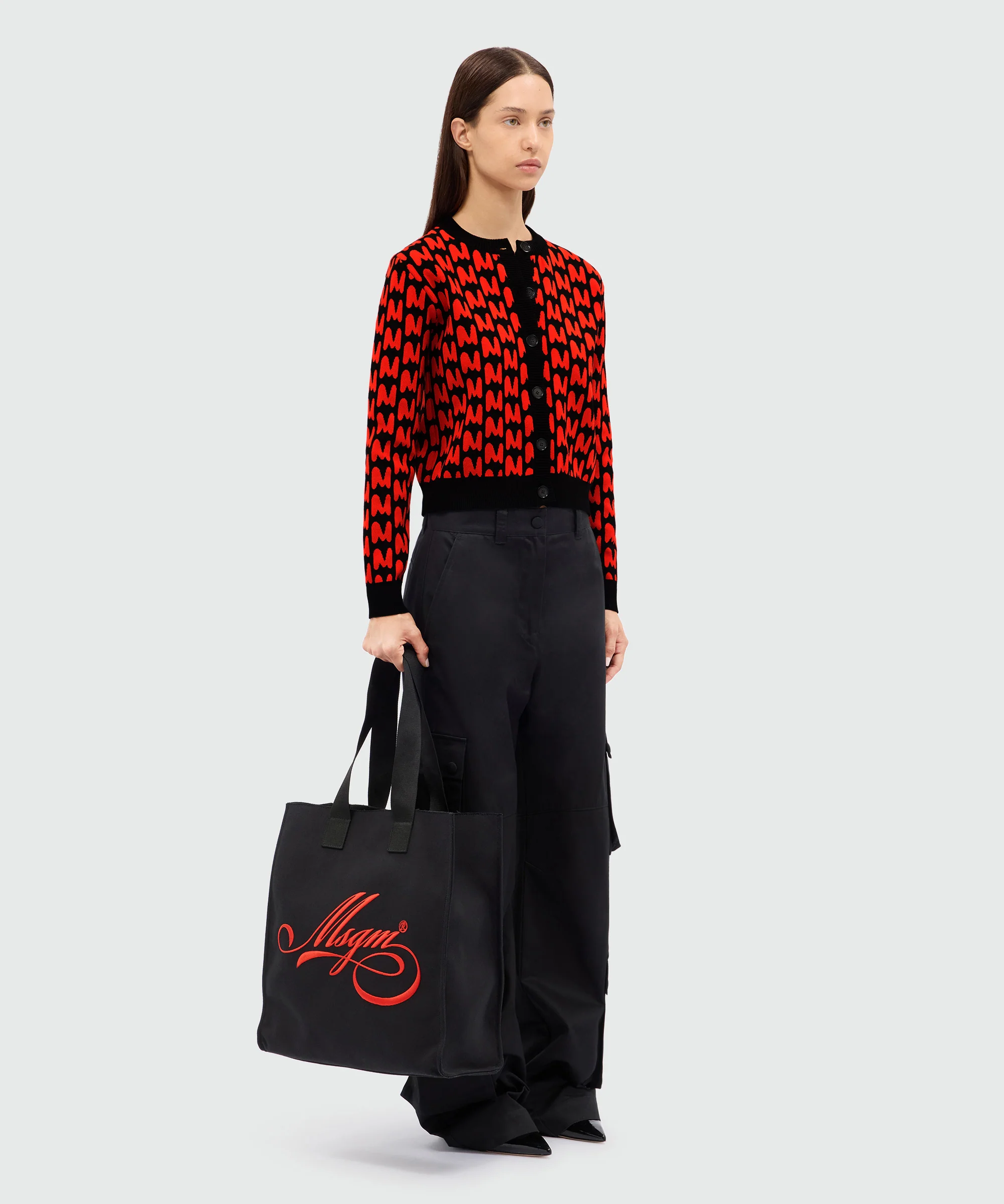 Black canvas tote with red cursive MSGM logo - Image 5