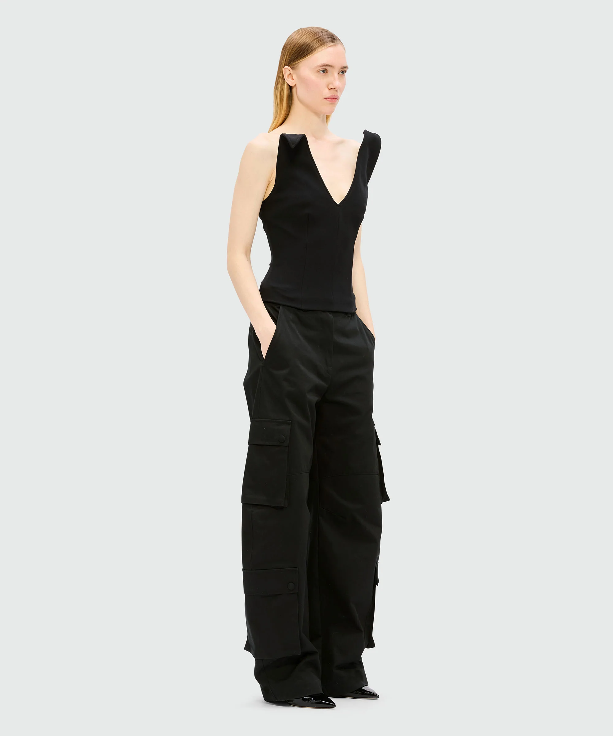 Black corset top in double cr^epe cady - Image 4