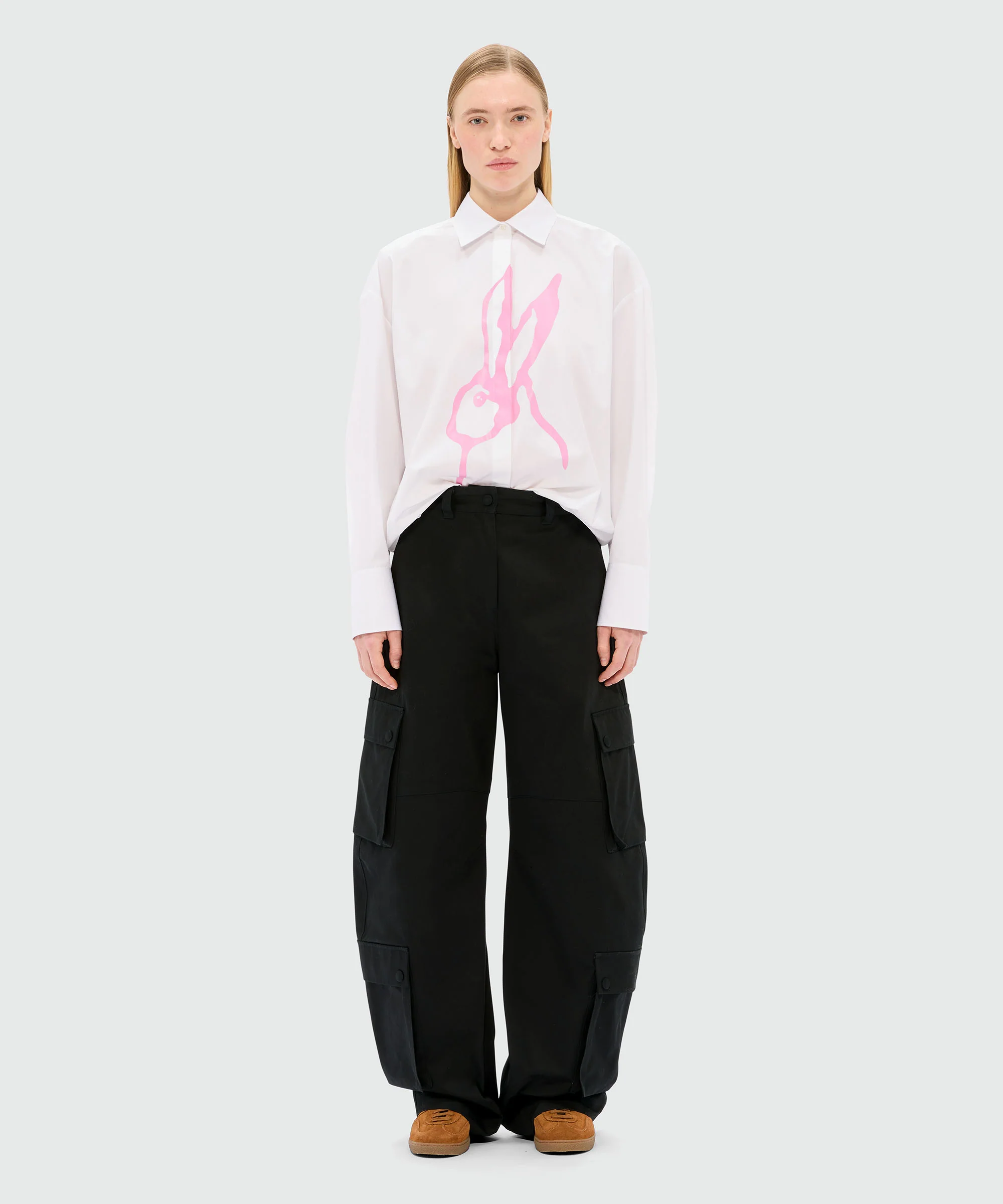 Black cotton drill cargo pants - Image 2