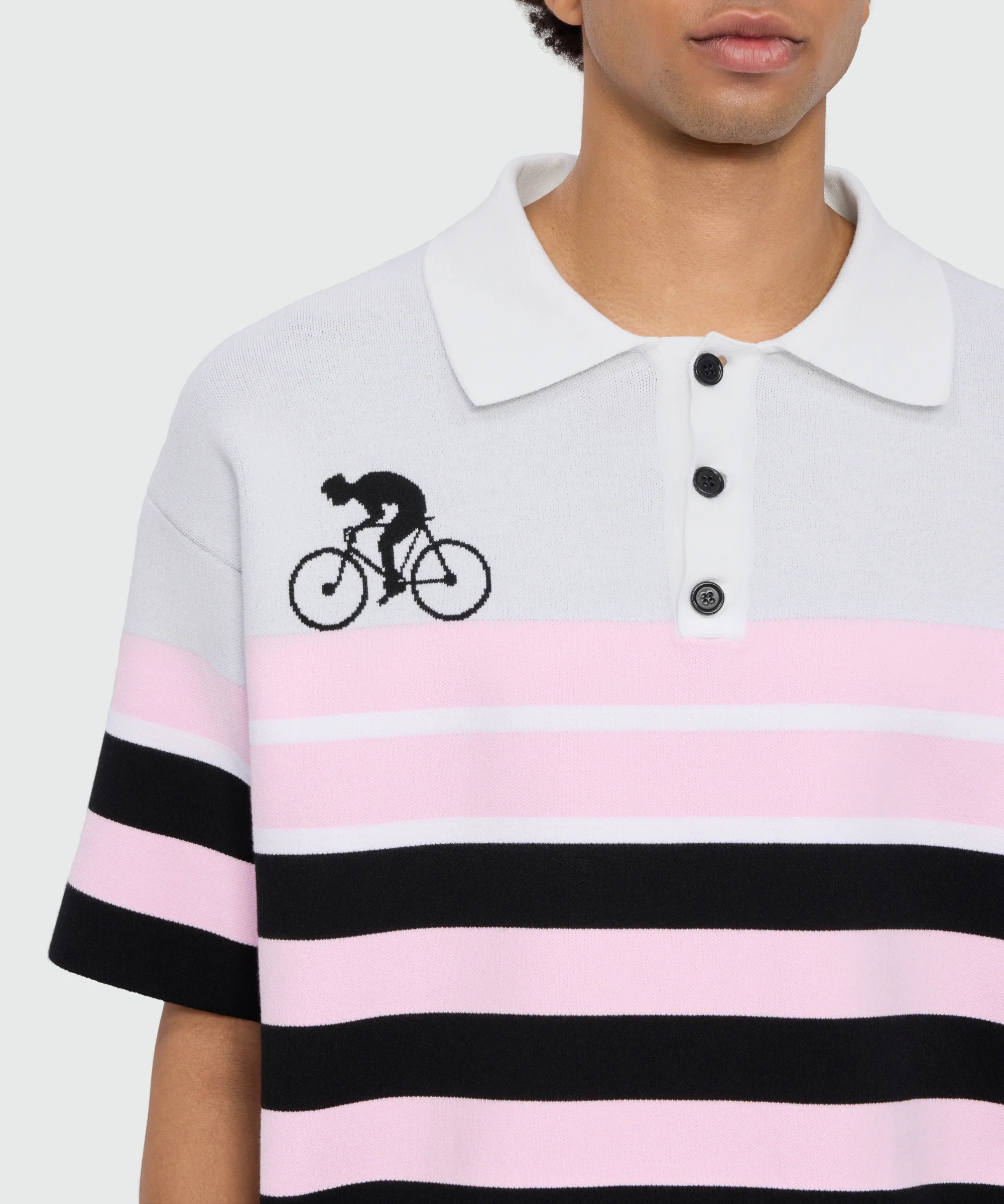 Black cotton knit polo shirt with jacquard detailing - Image 5
