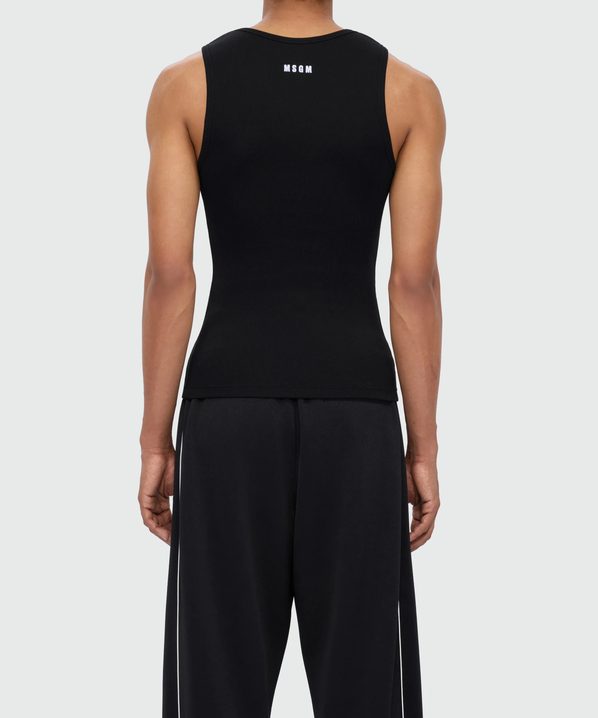 Black cotton ribbed tank top with front embroidery - Image 3