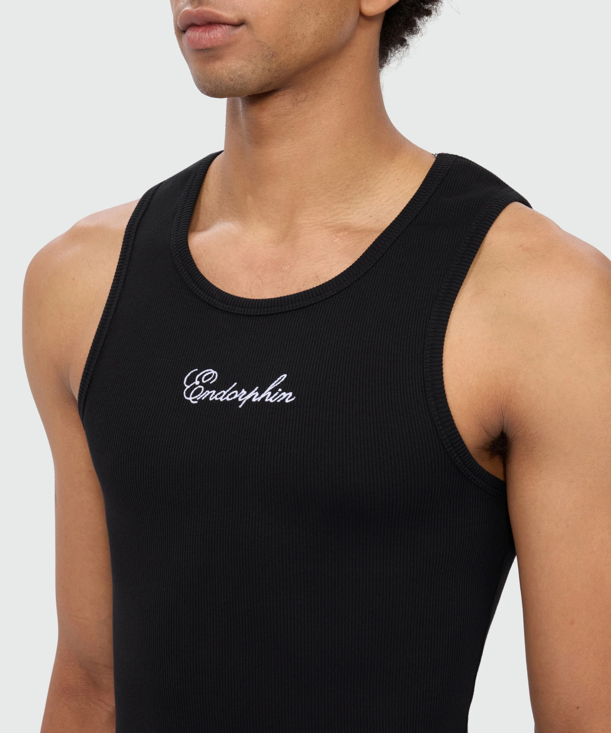 Black cotton ribbed tank top with front embroidery - Image 5