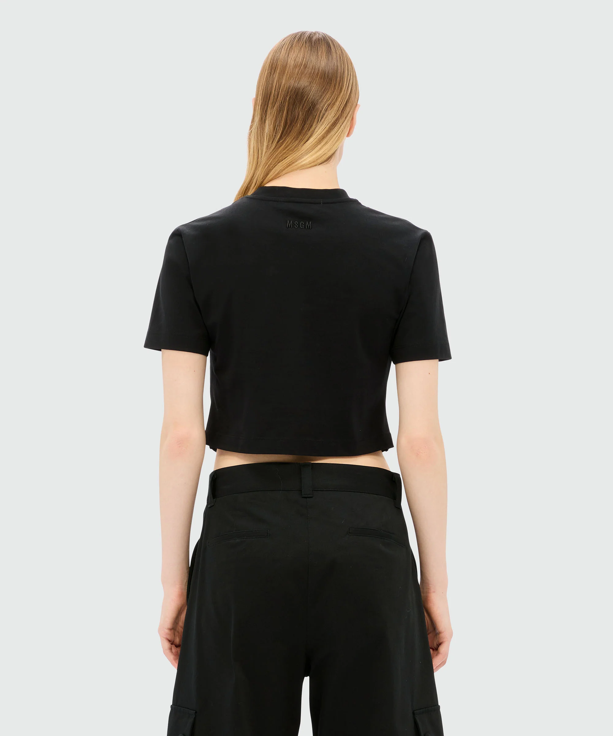 Black cropped jersey T-shirt with zip - Image 3