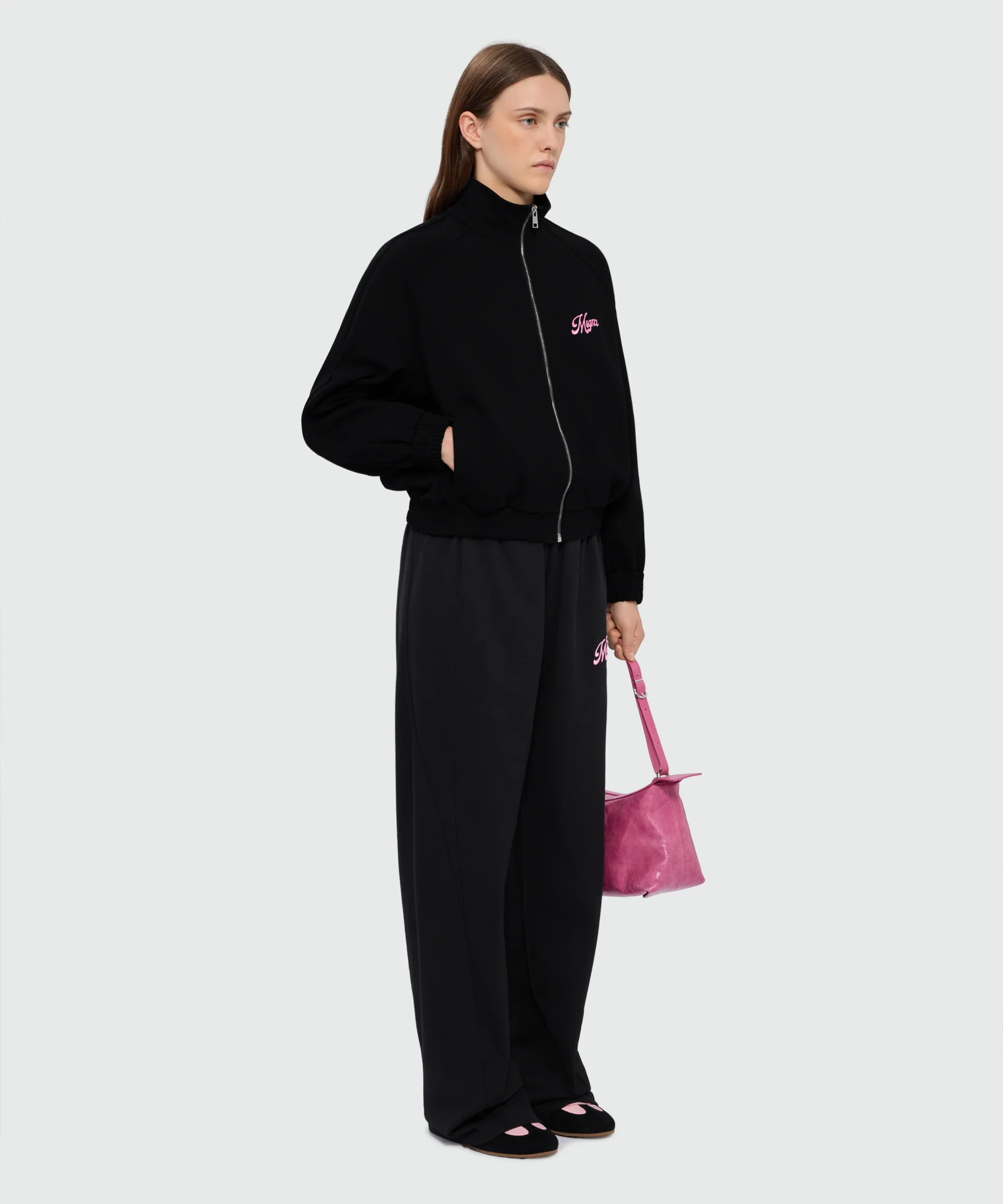 Black double pique cotton sweatshirt with italic MSGM embroidery on the chest - Image 4