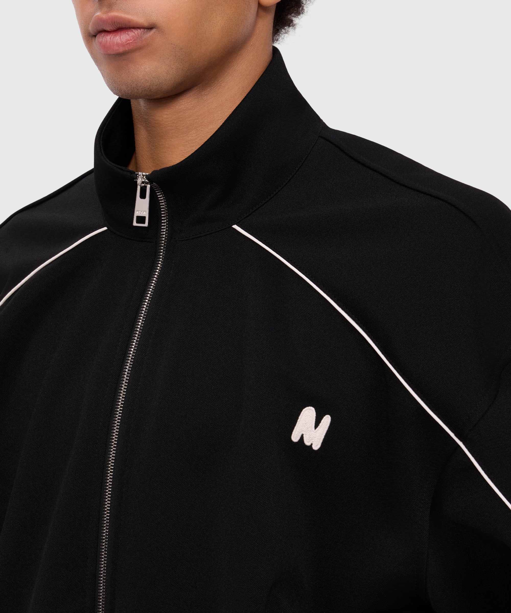 Black double pique sweatshirt with contrast inserts and MWAVE embroidery on the chest - Image 5