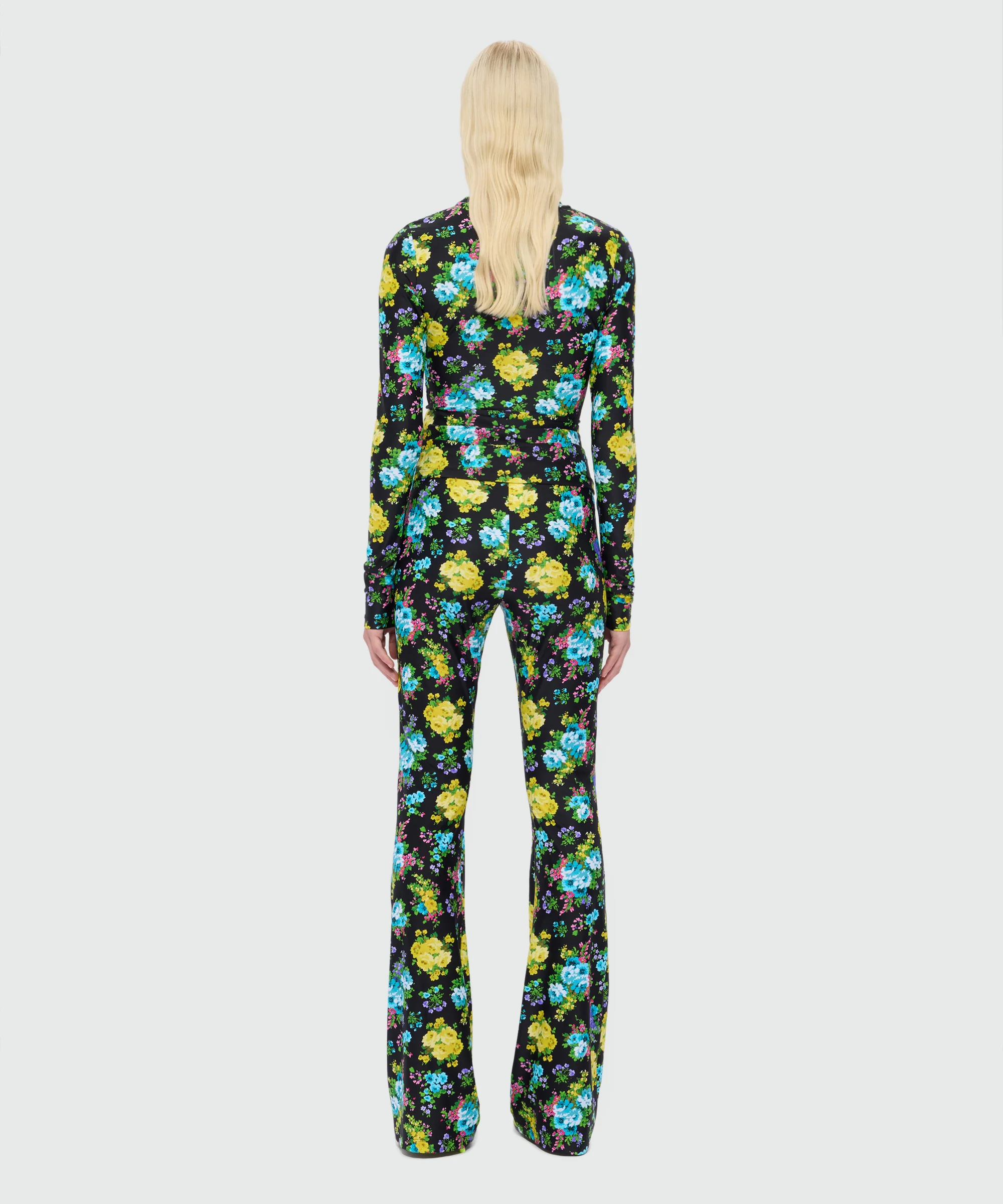 Black flared lycra leggings with floral print - Image 3