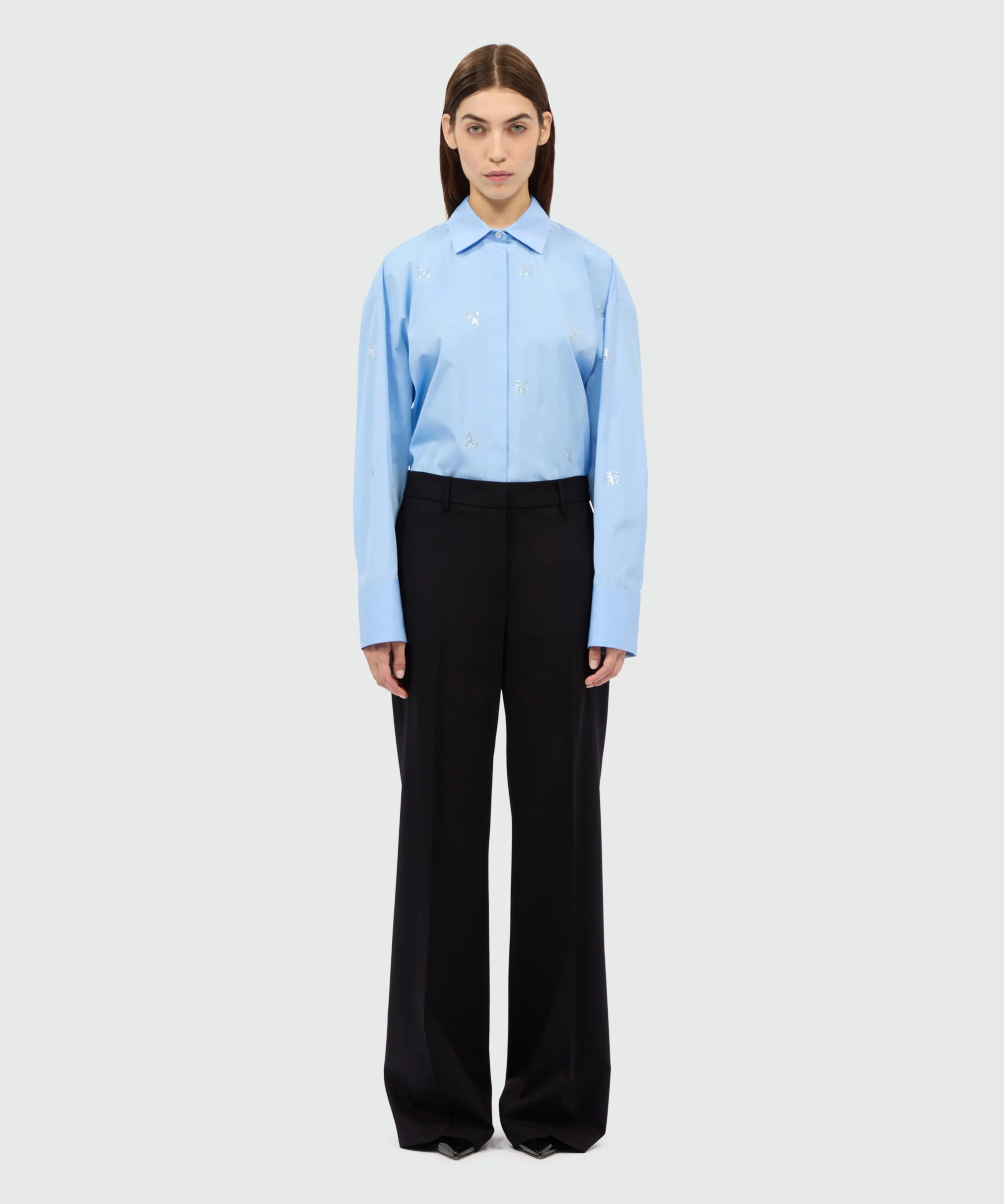 Black flared trousers in cool wool - Image 2