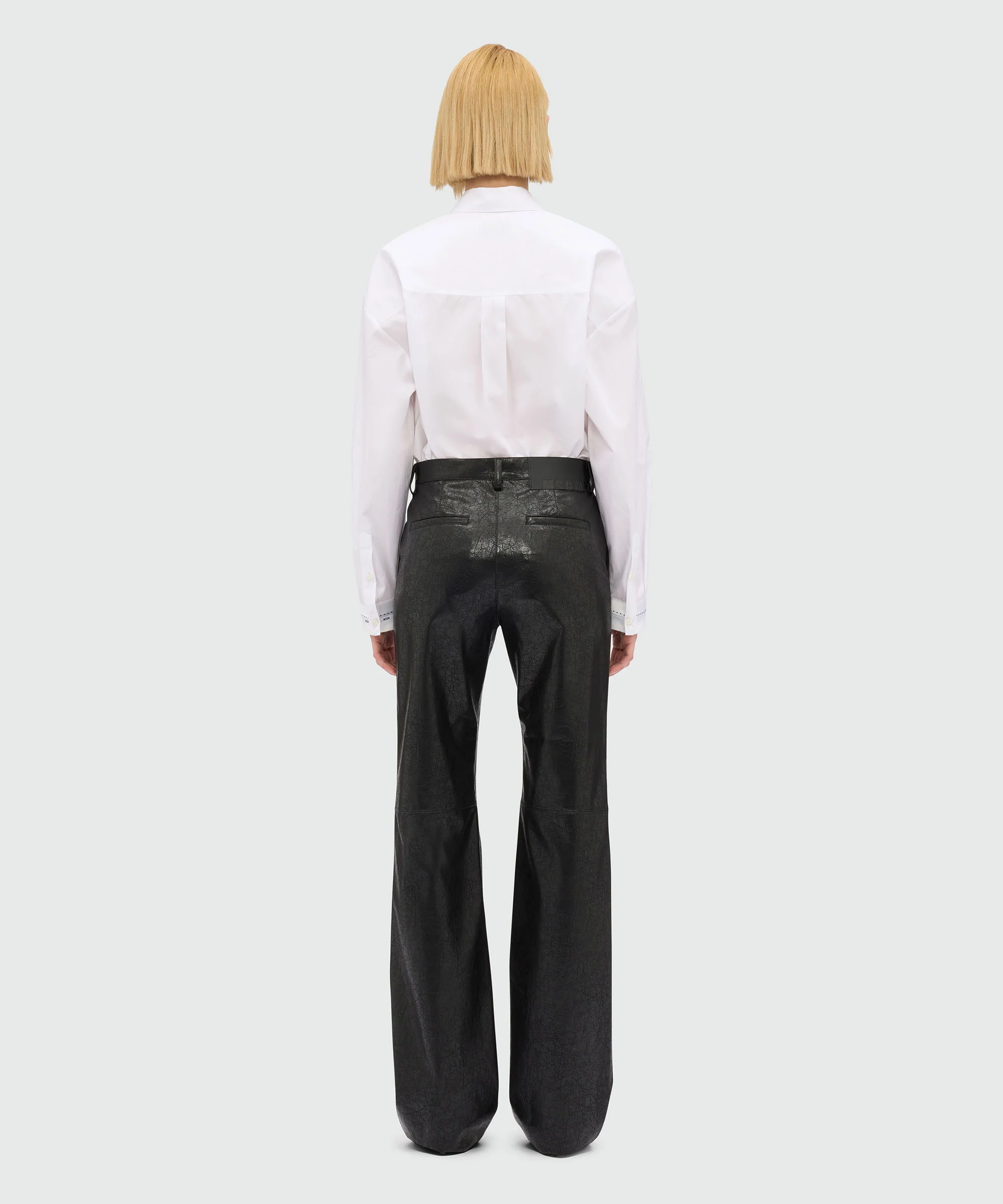 Black flared trousers in crackled faux leather - Image 3
