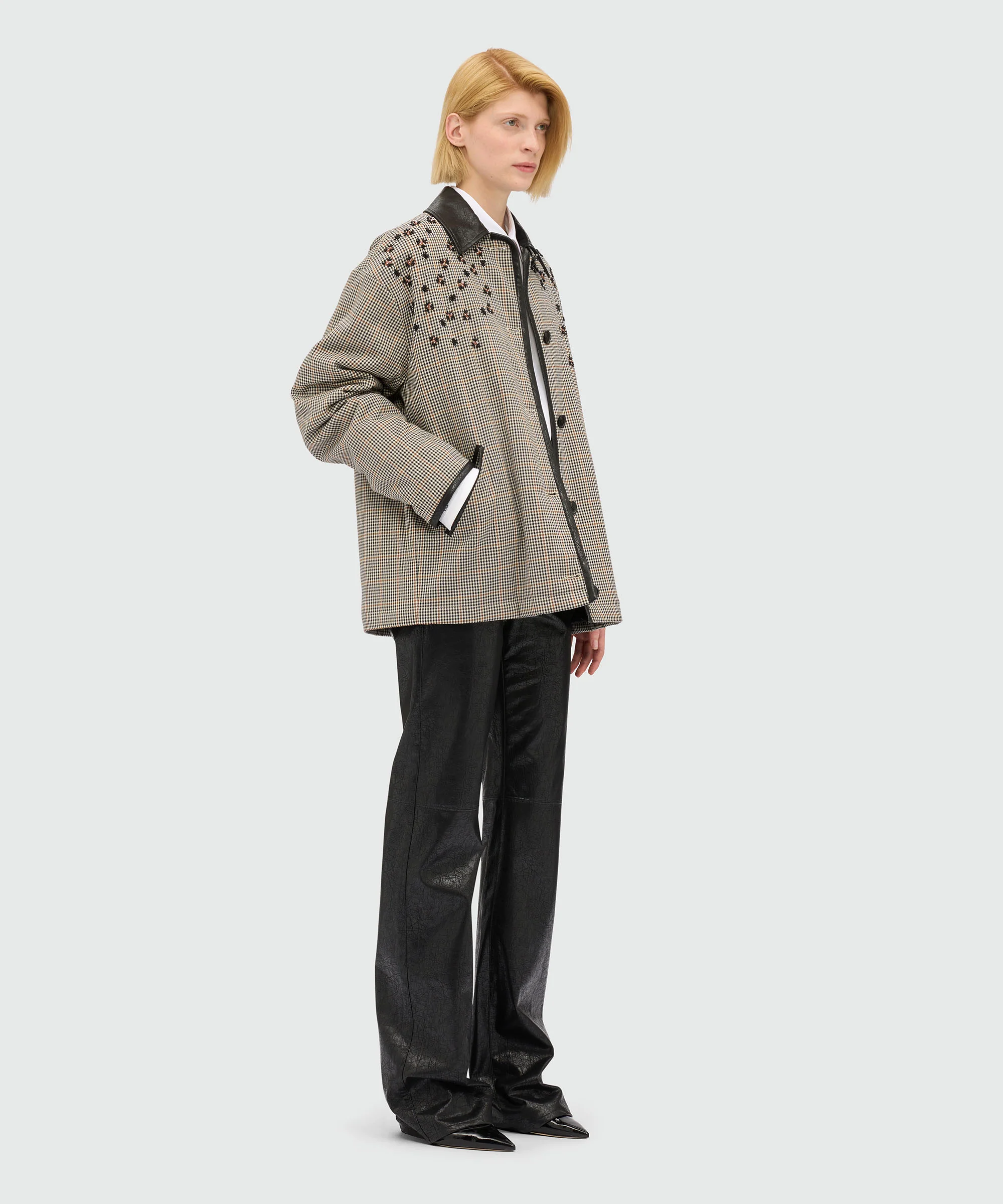 Black flared trousers in crackled faux leather - Image 4