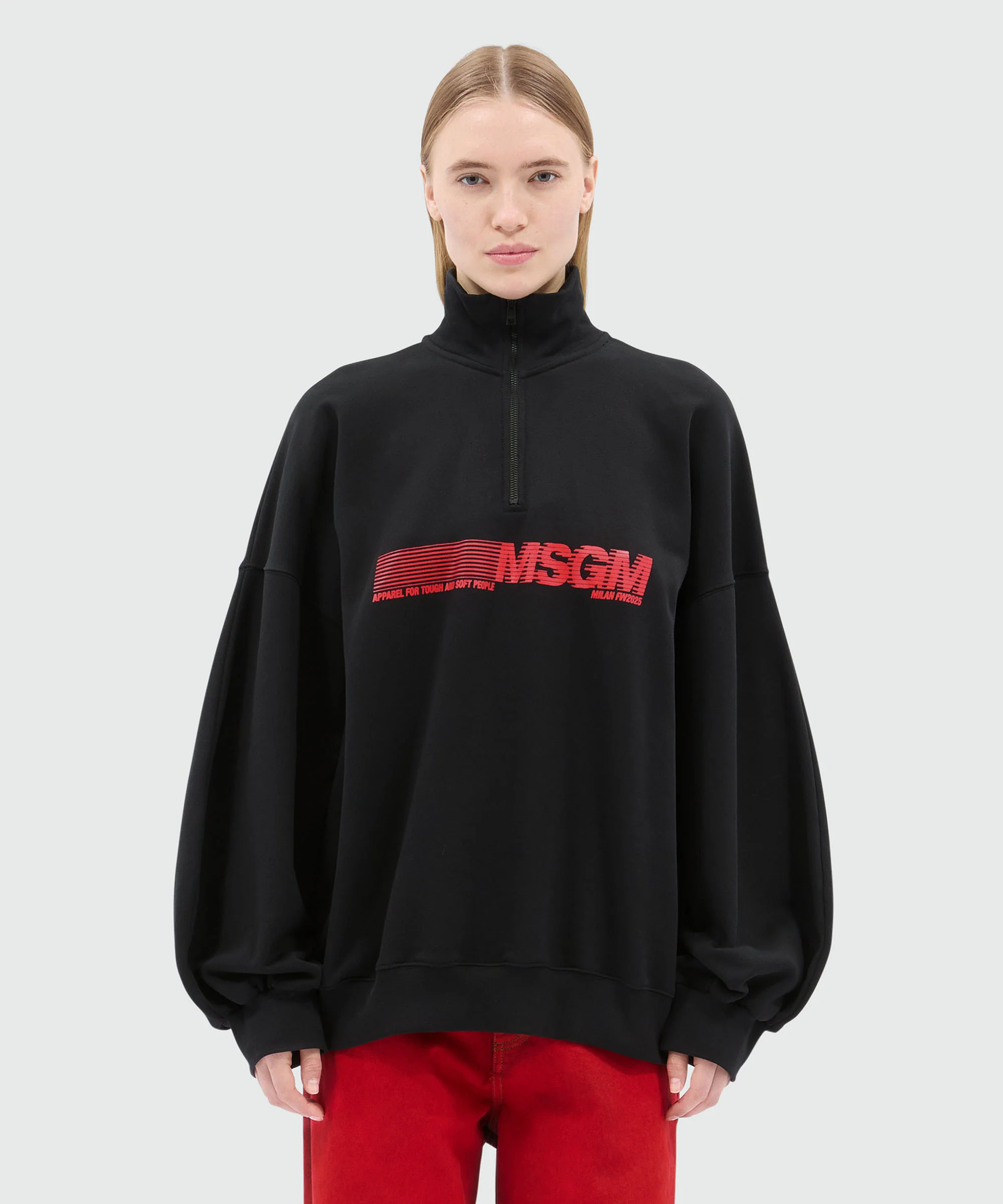 Black high-neck jersey sweatshirt with logo print - Image 2
