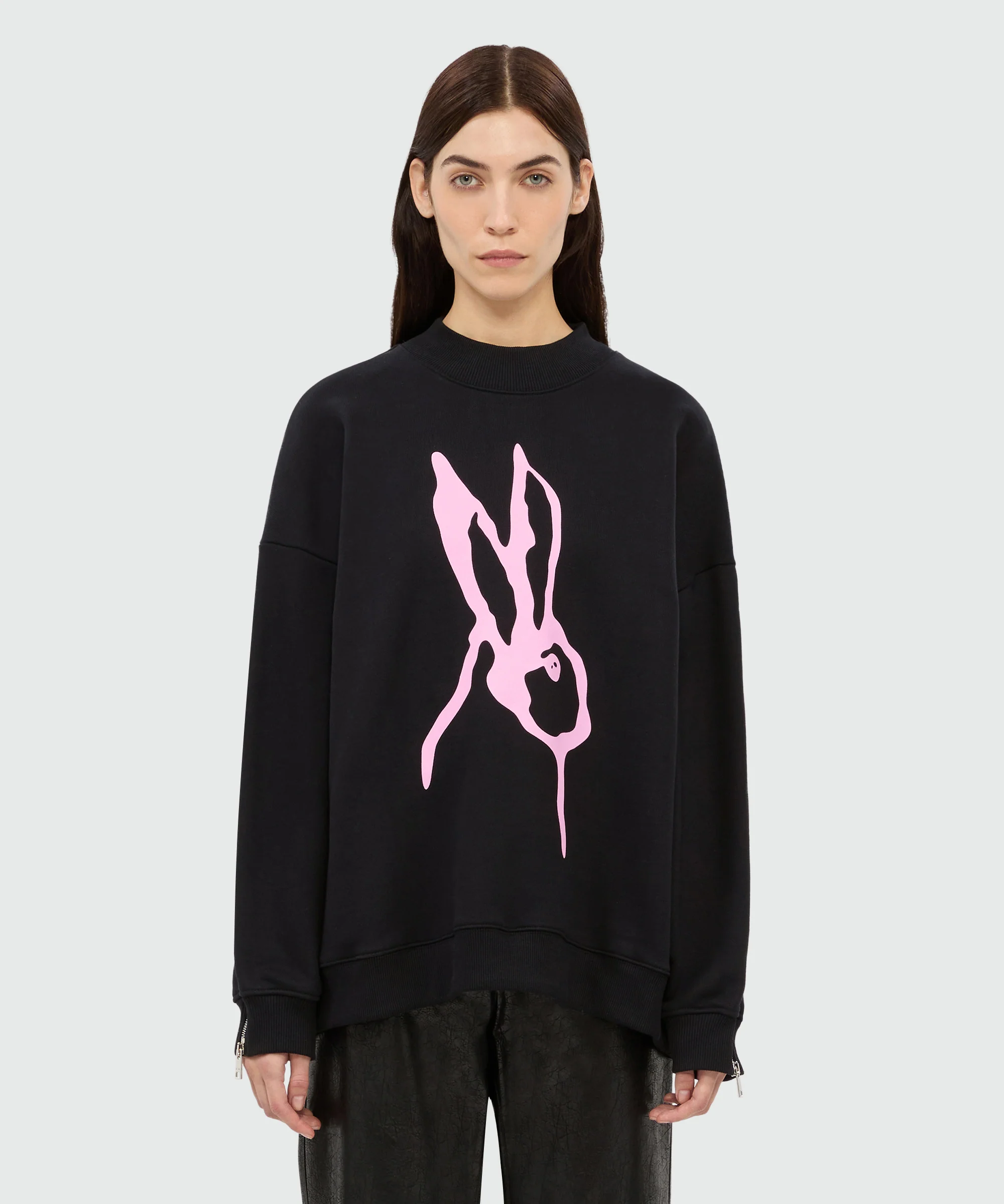 Black jersey sweatshirt with "Sketched Bunny" print - Image 2