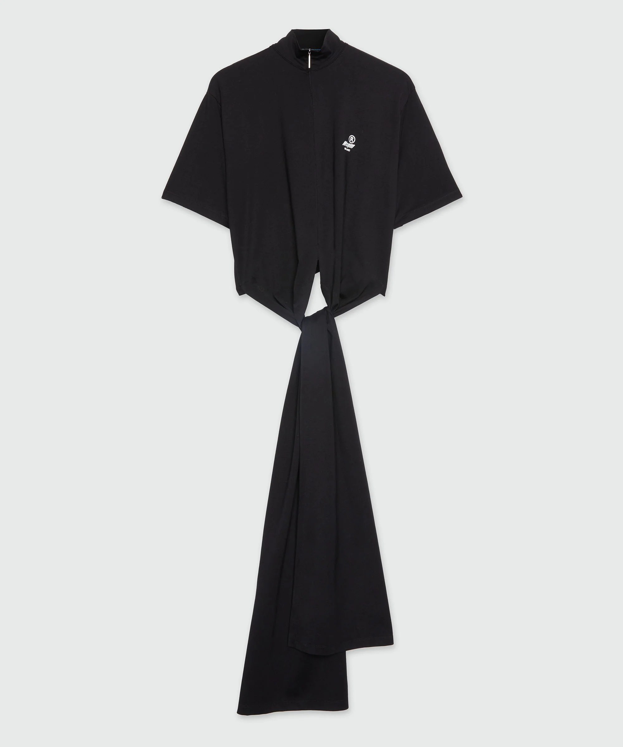 Black jersey T-shirt with tie-front
