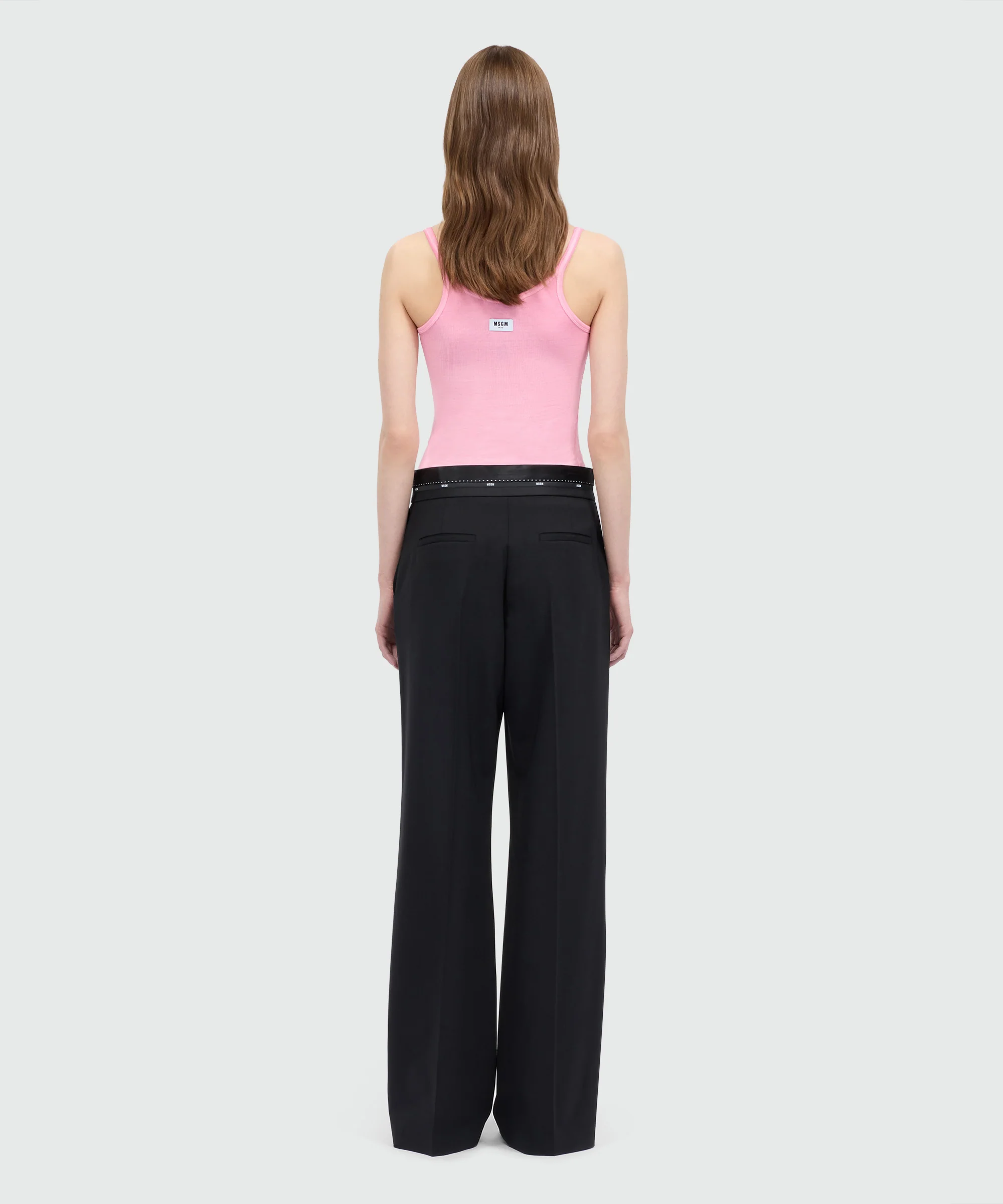 Black lightweight wool palazzo trousers with elasticated waistband and MSGM logo - Image 3