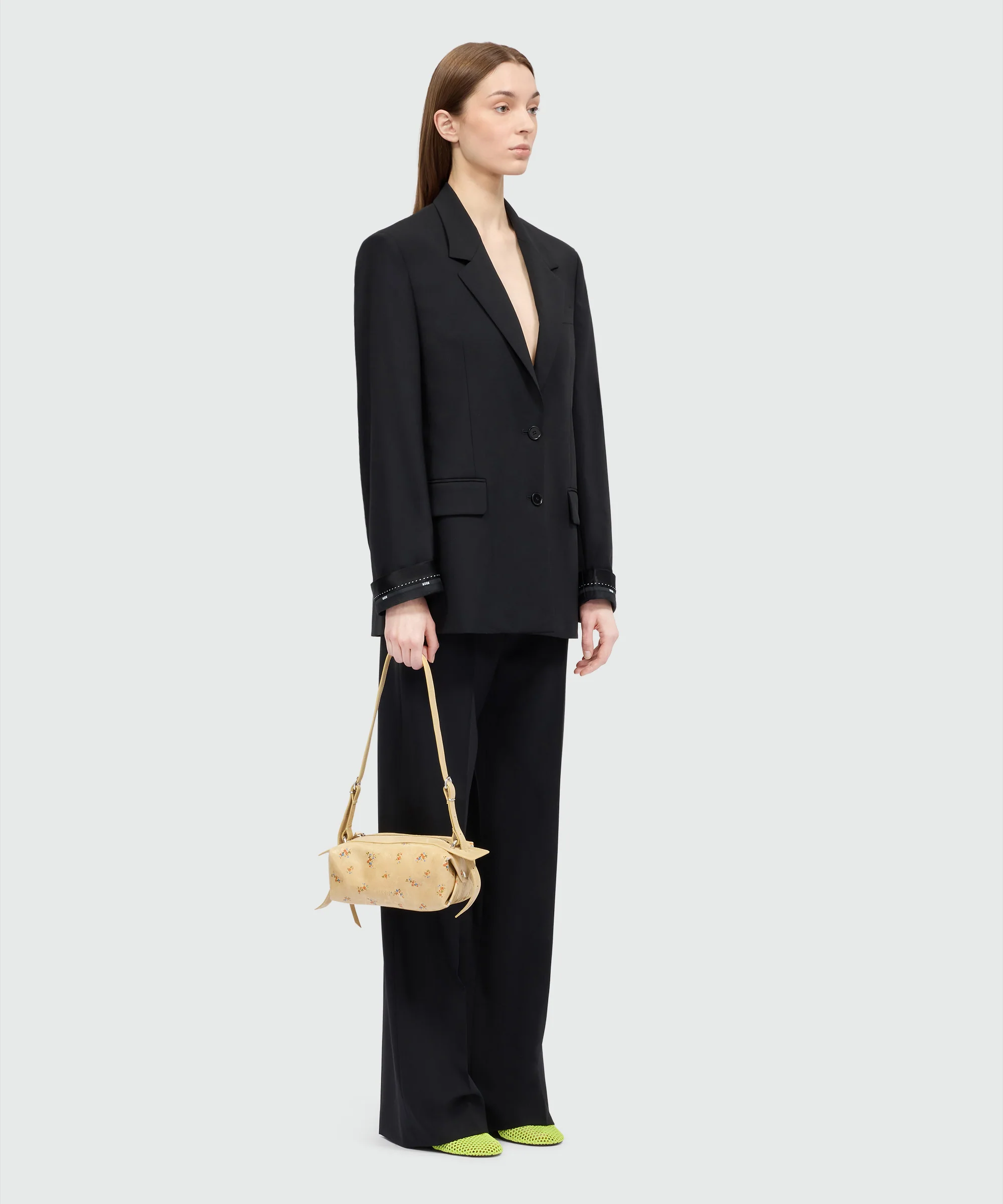 Black lightweight wool palazzo trousers with elasticated waistband and MSGM logo - Image 4