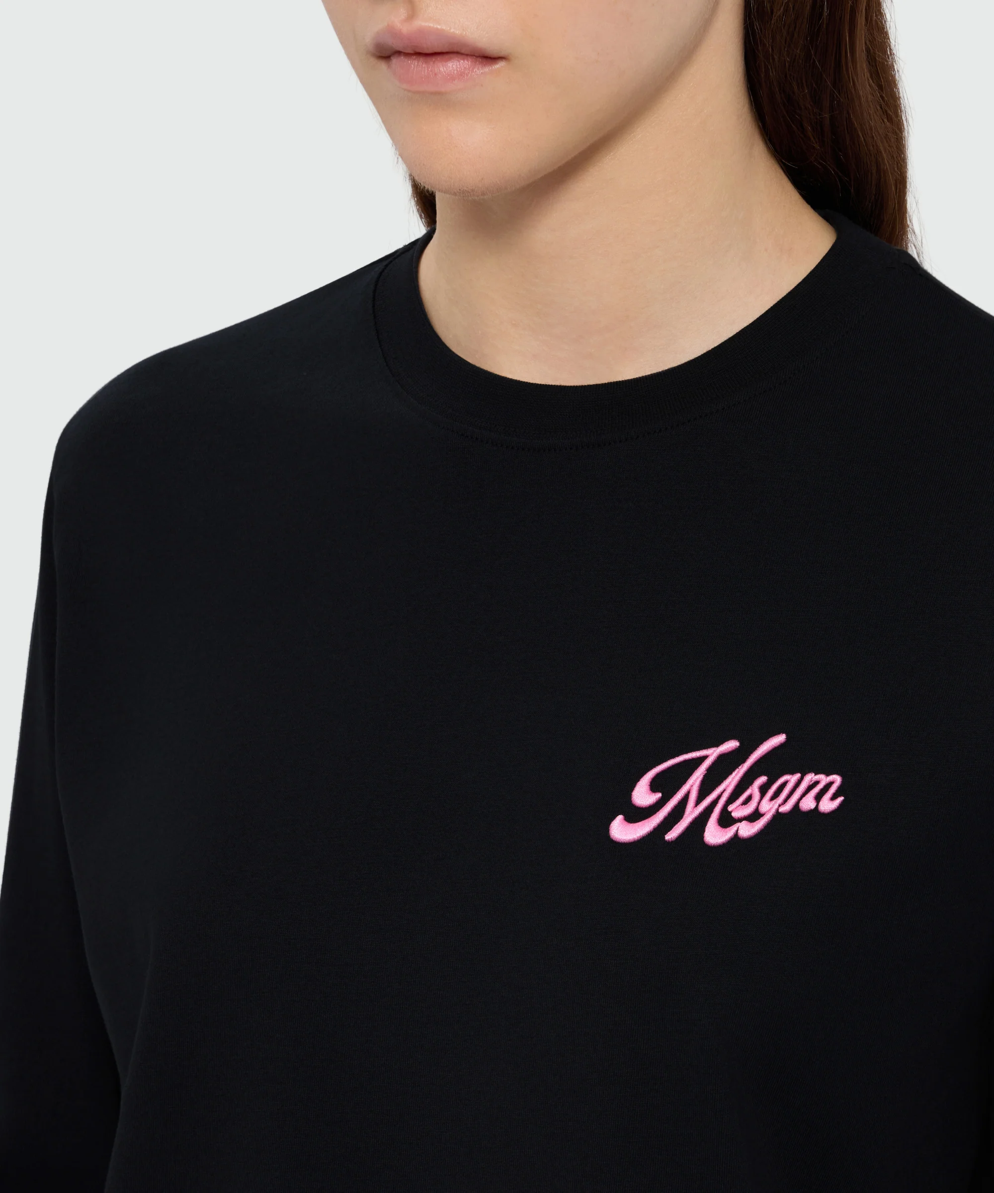 Black long-sleeve cotton jersey T-shirt with MSGM embroidery on the chest - Image 5