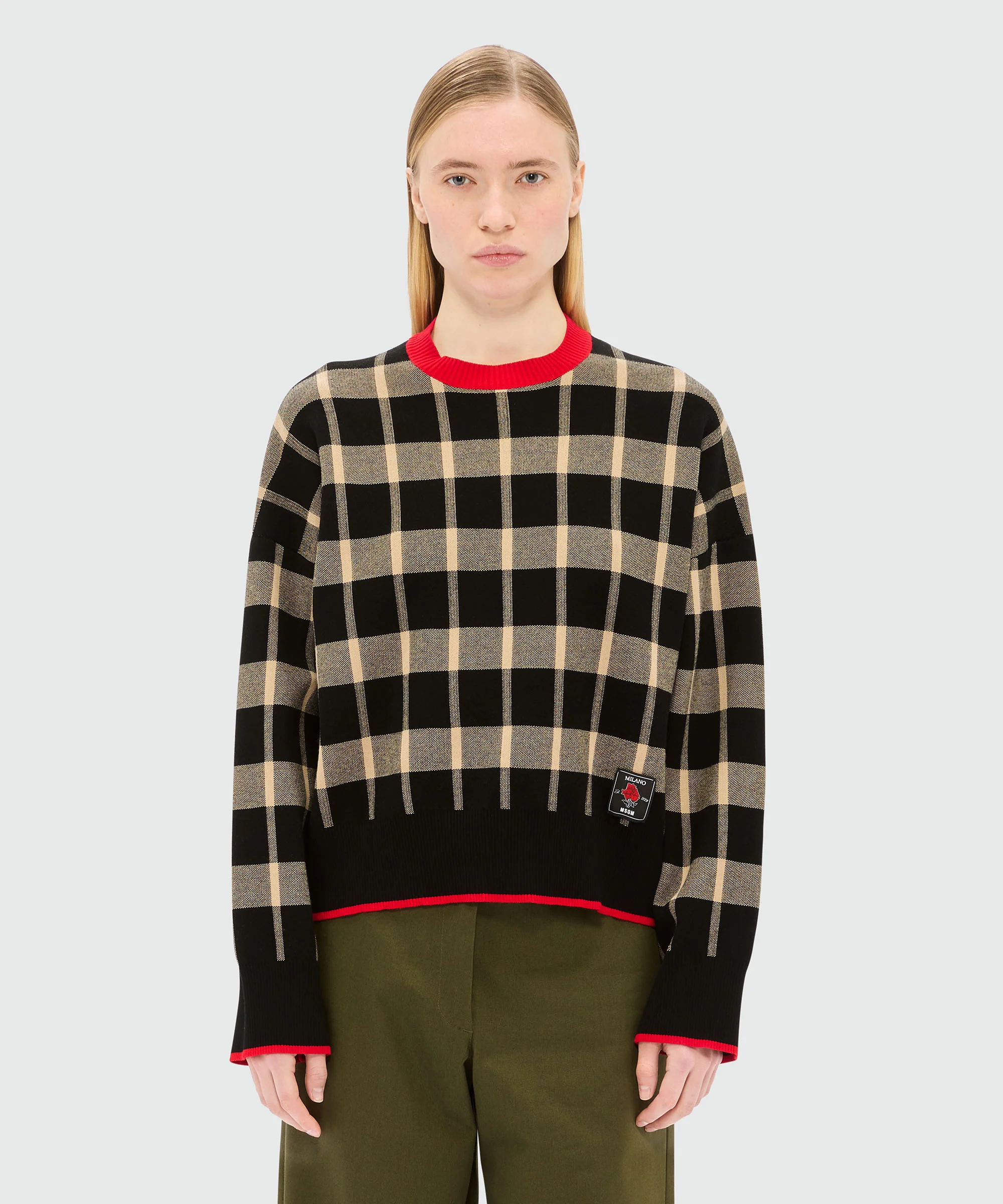 Black pique sweater with check pattern - Image 2