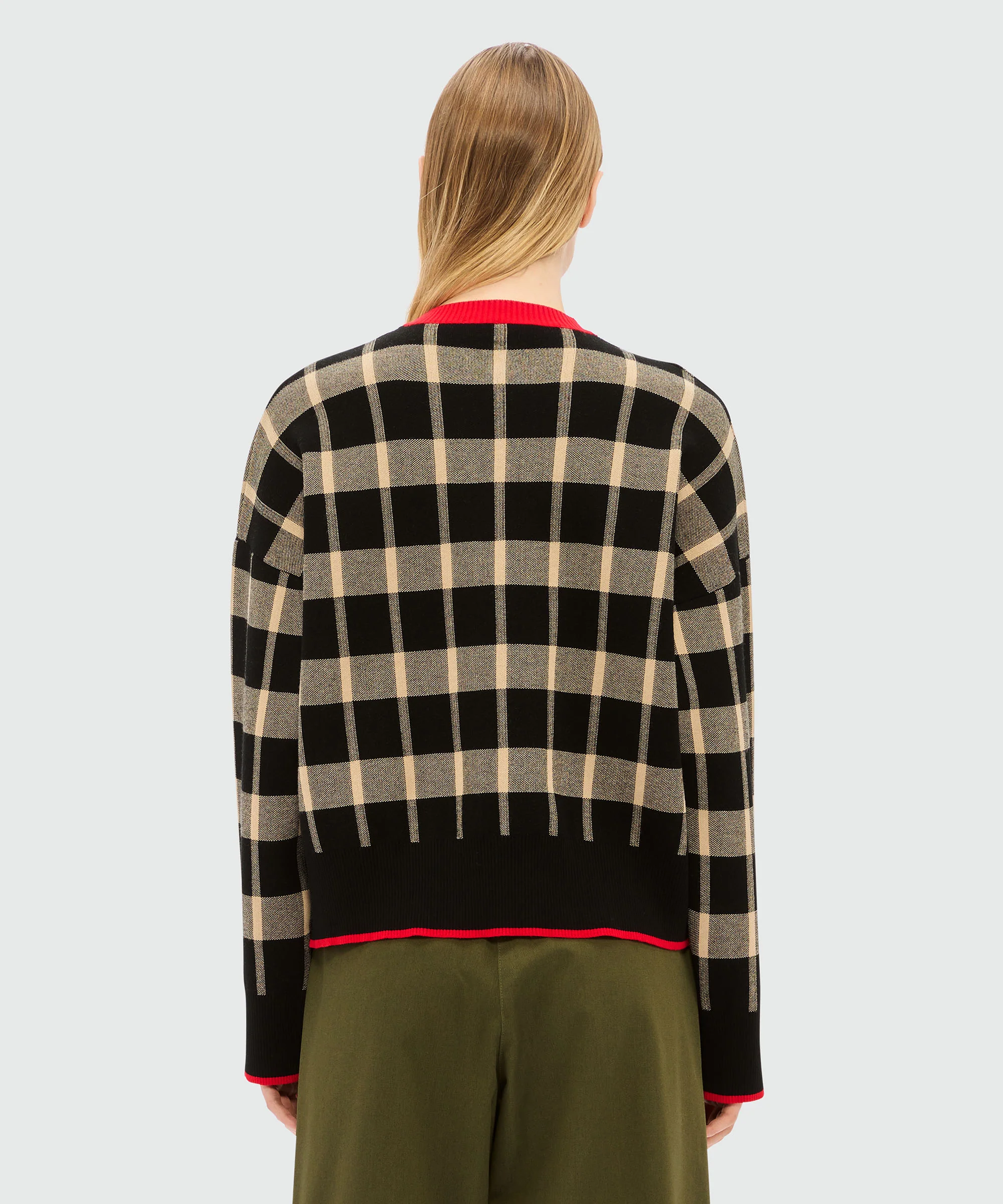 Black pique sweater with check pattern - Image 3