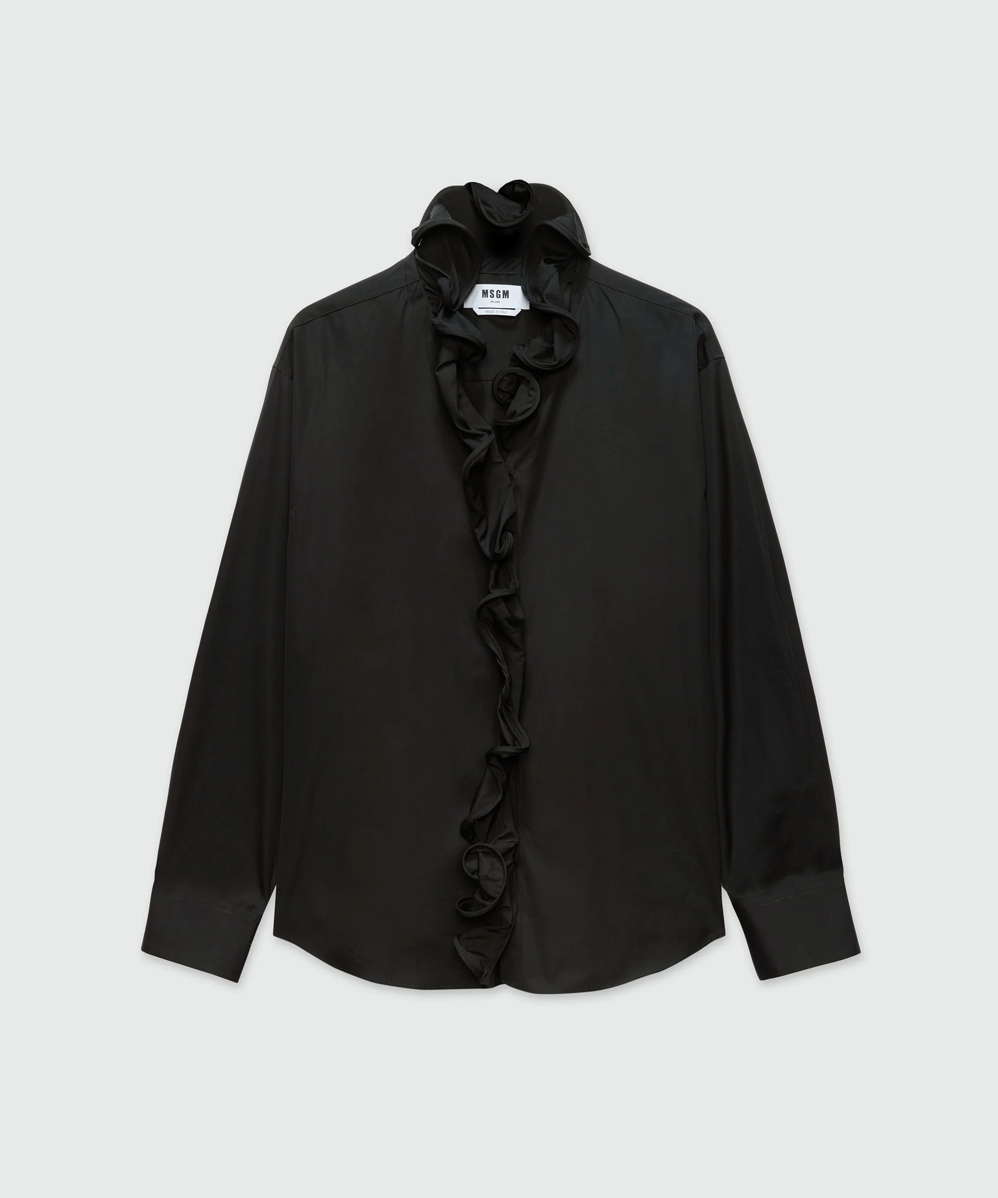 Black poplin shirt with ruffles