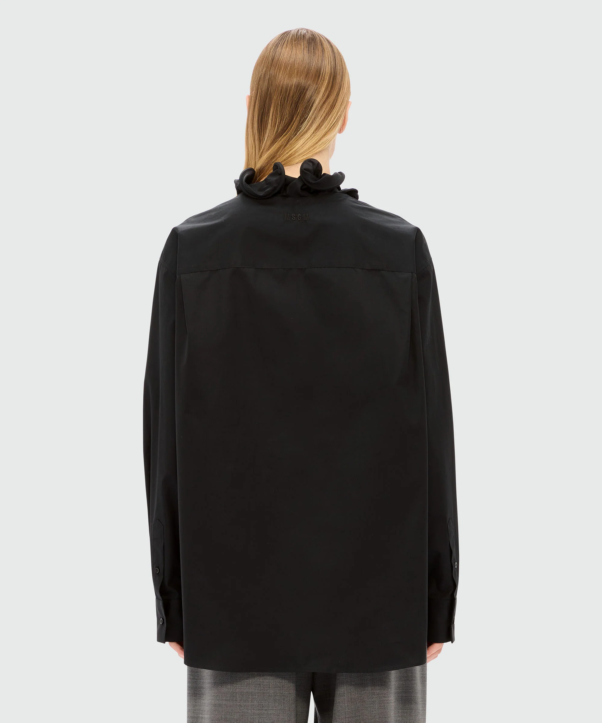 Black poplin shirt with ruffles - Image 3
