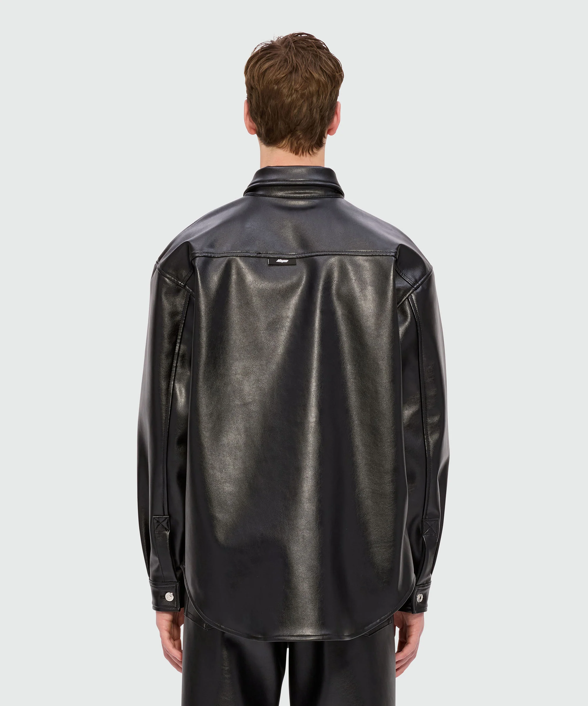 Black shirt with structured faux leather pocket - Image 3