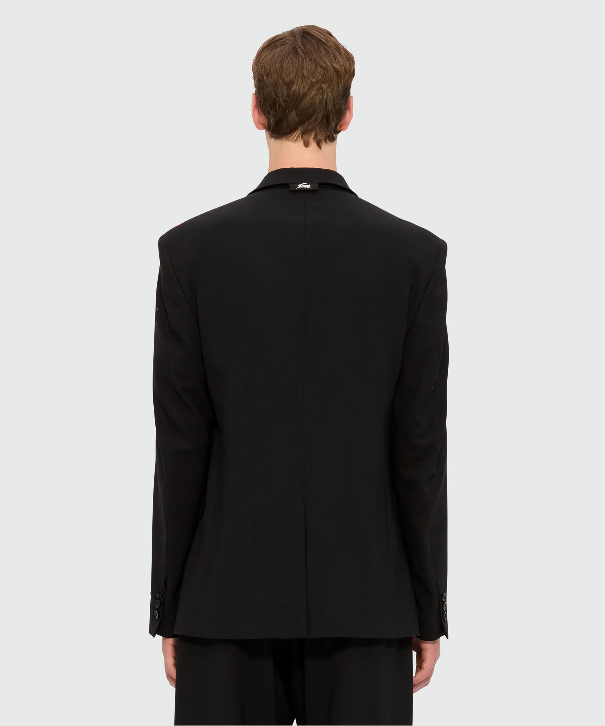 Black single-breasted jacket in cool wool with "Sketched Bunnies" print - Image 3