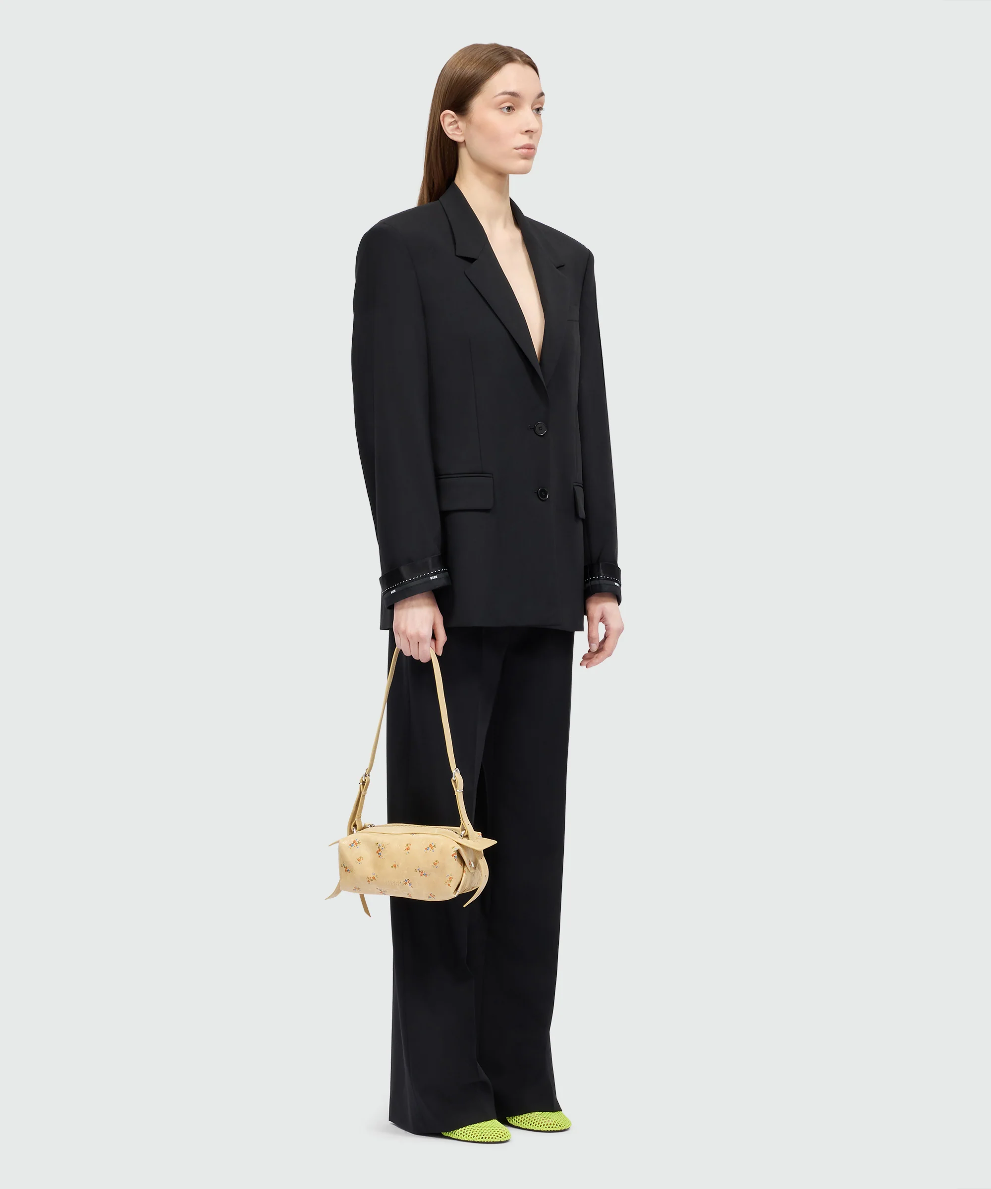 Black single-breasted lightweight wool jacket with two-button fastening and logo cuffs - Image 3
