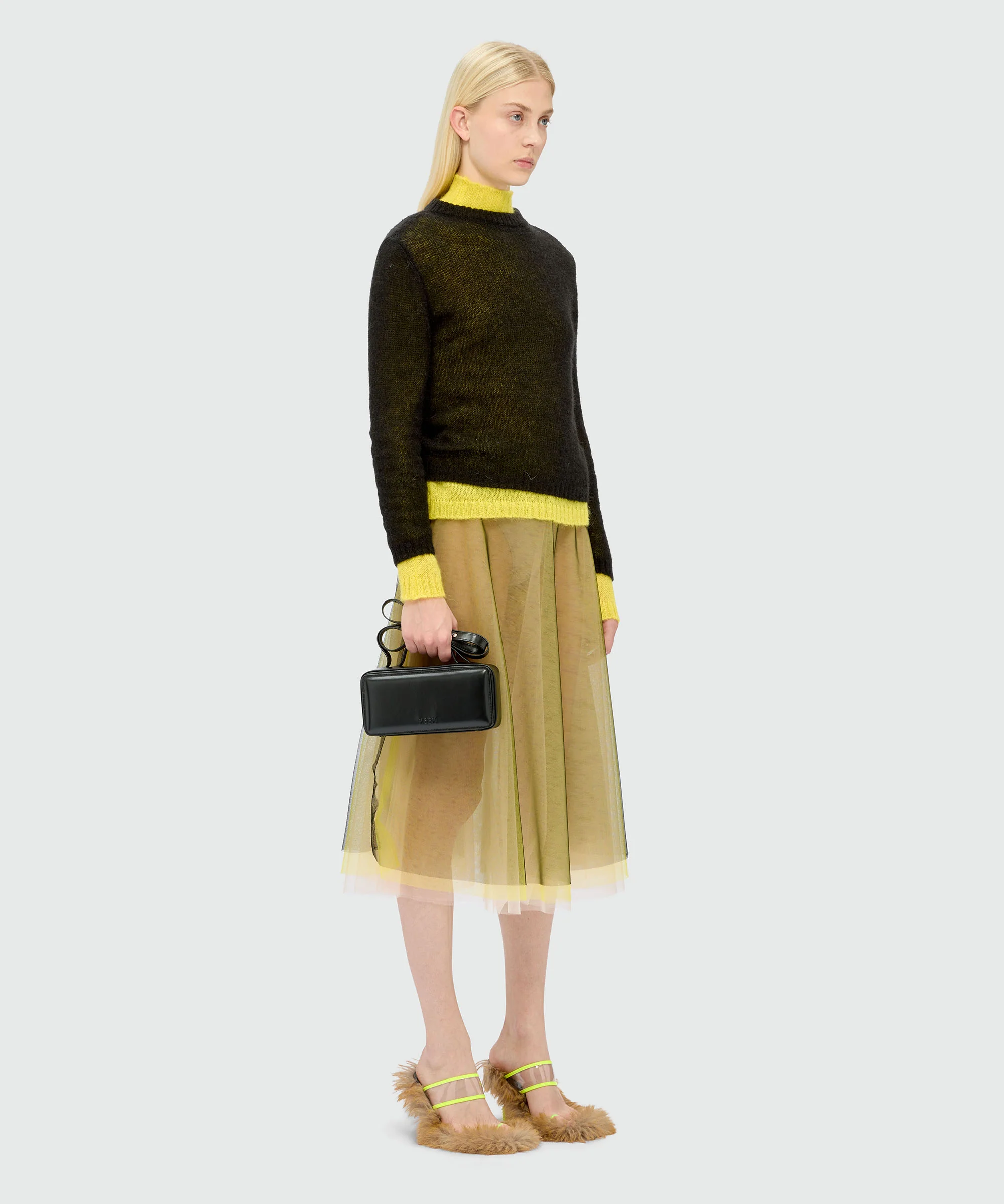 Black tulle midi skirt with chromatic layering - Image 4