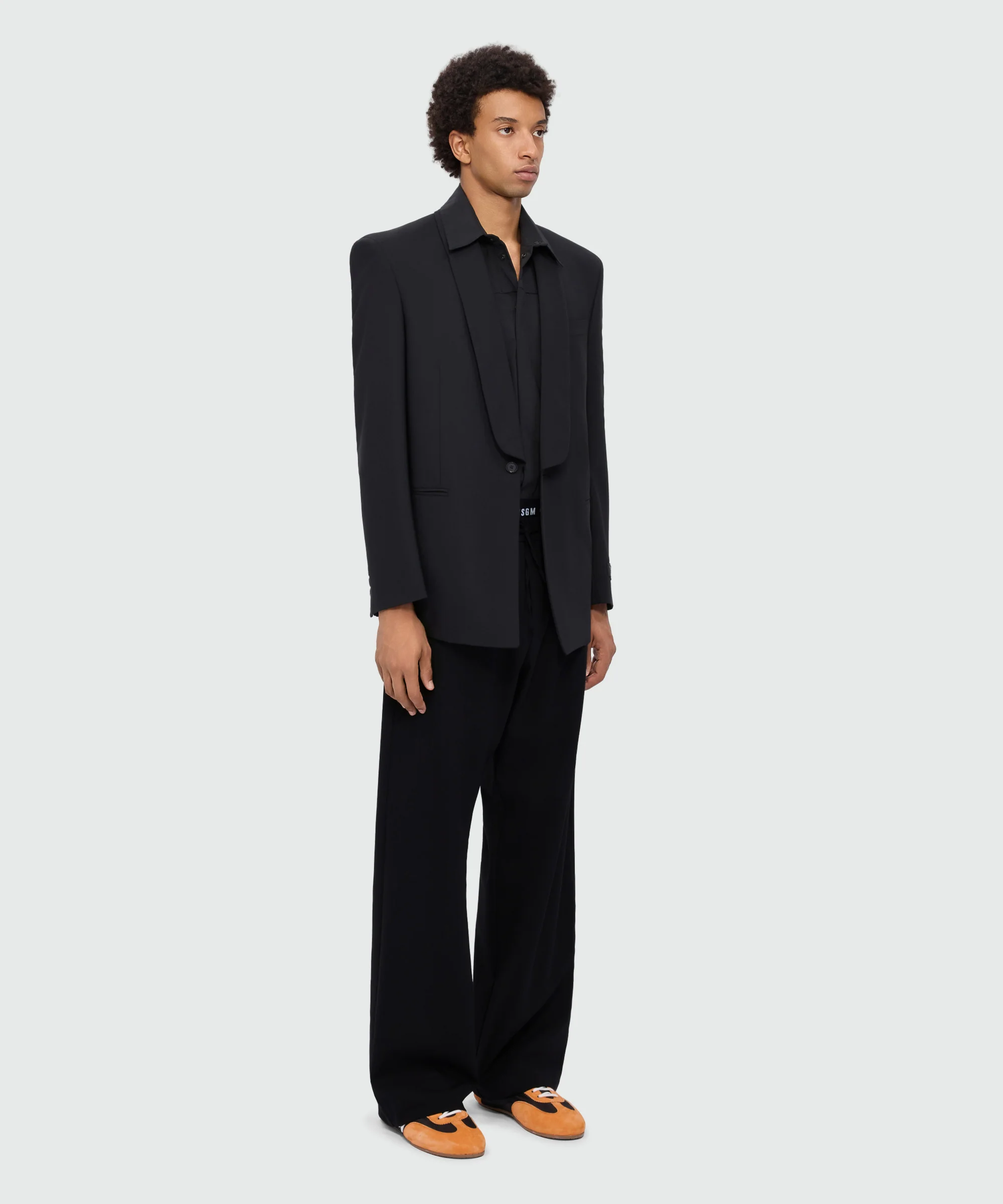 Black wool trousers with logo elasticated waistband - Image 4