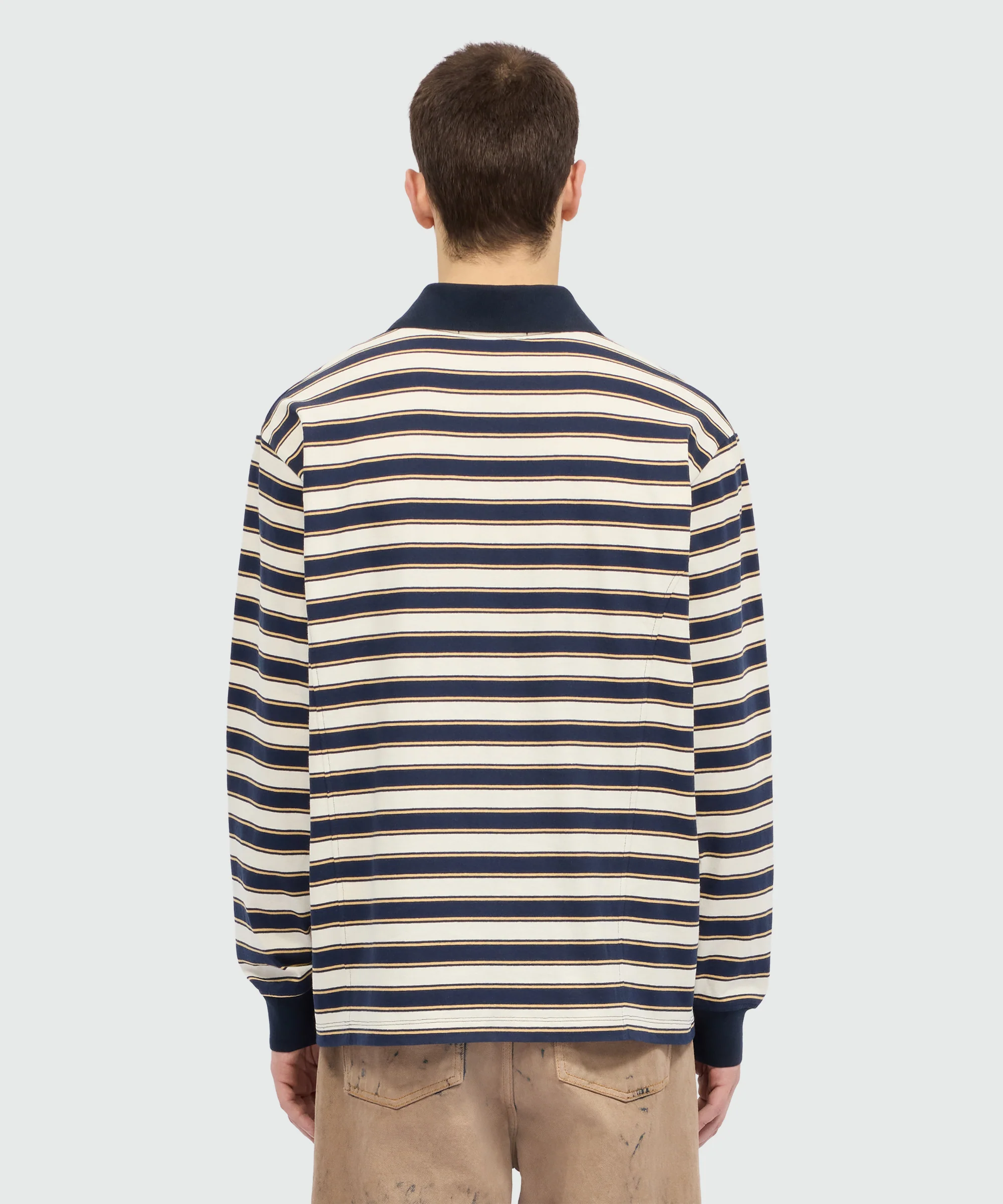 Blue striped long-sleeve cotton jersey T-shirt with chest logo - Image 3