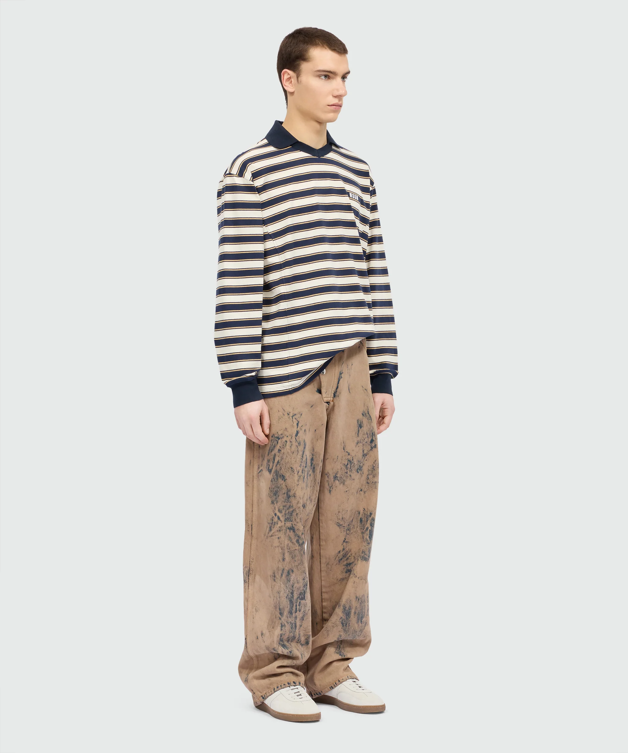 Blue striped long-sleeve cotton jersey T-shirt with chest logo - Image 4