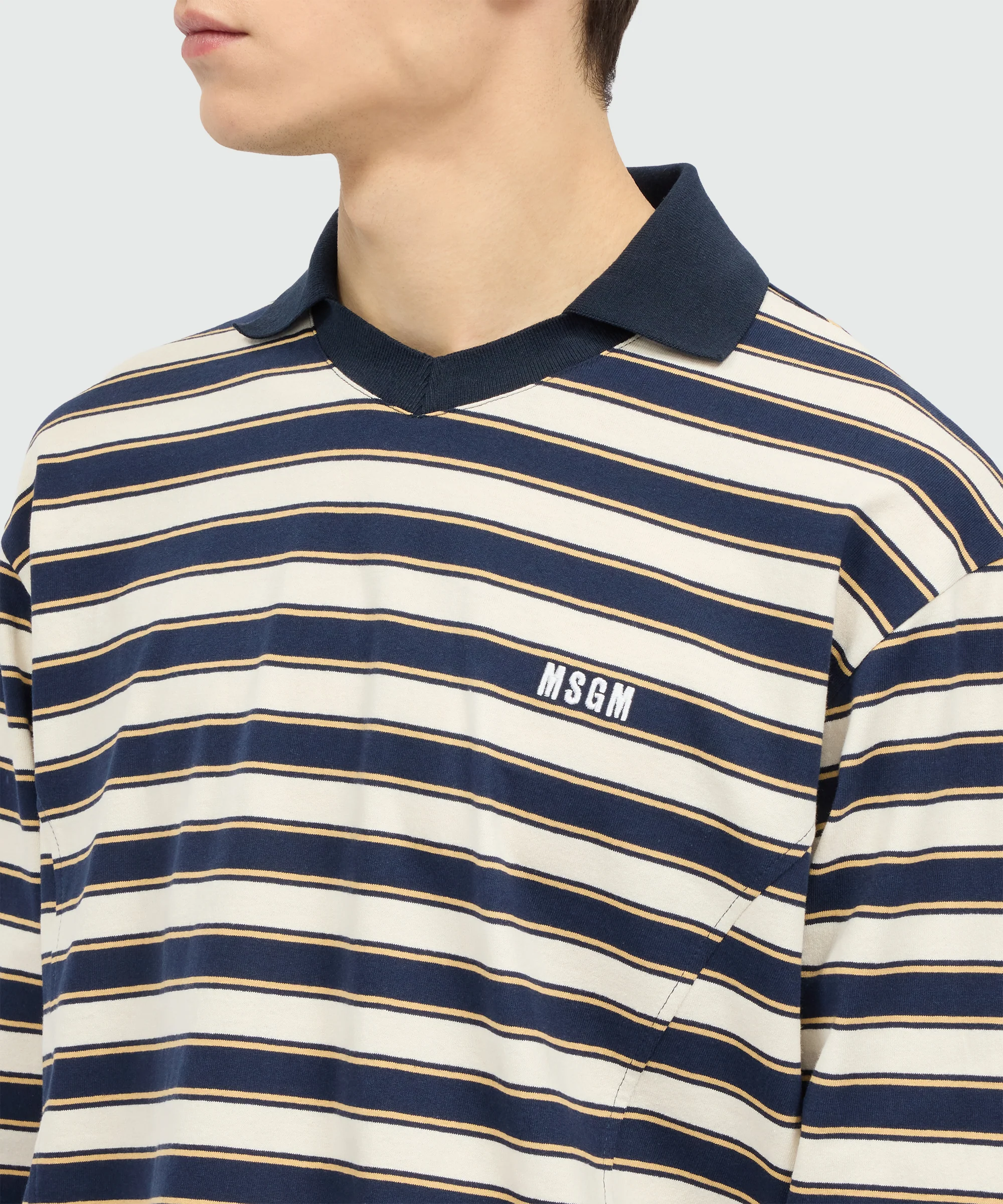 Blue striped long-sleeve cotton jersey T-shirt with chest logo - Image 5