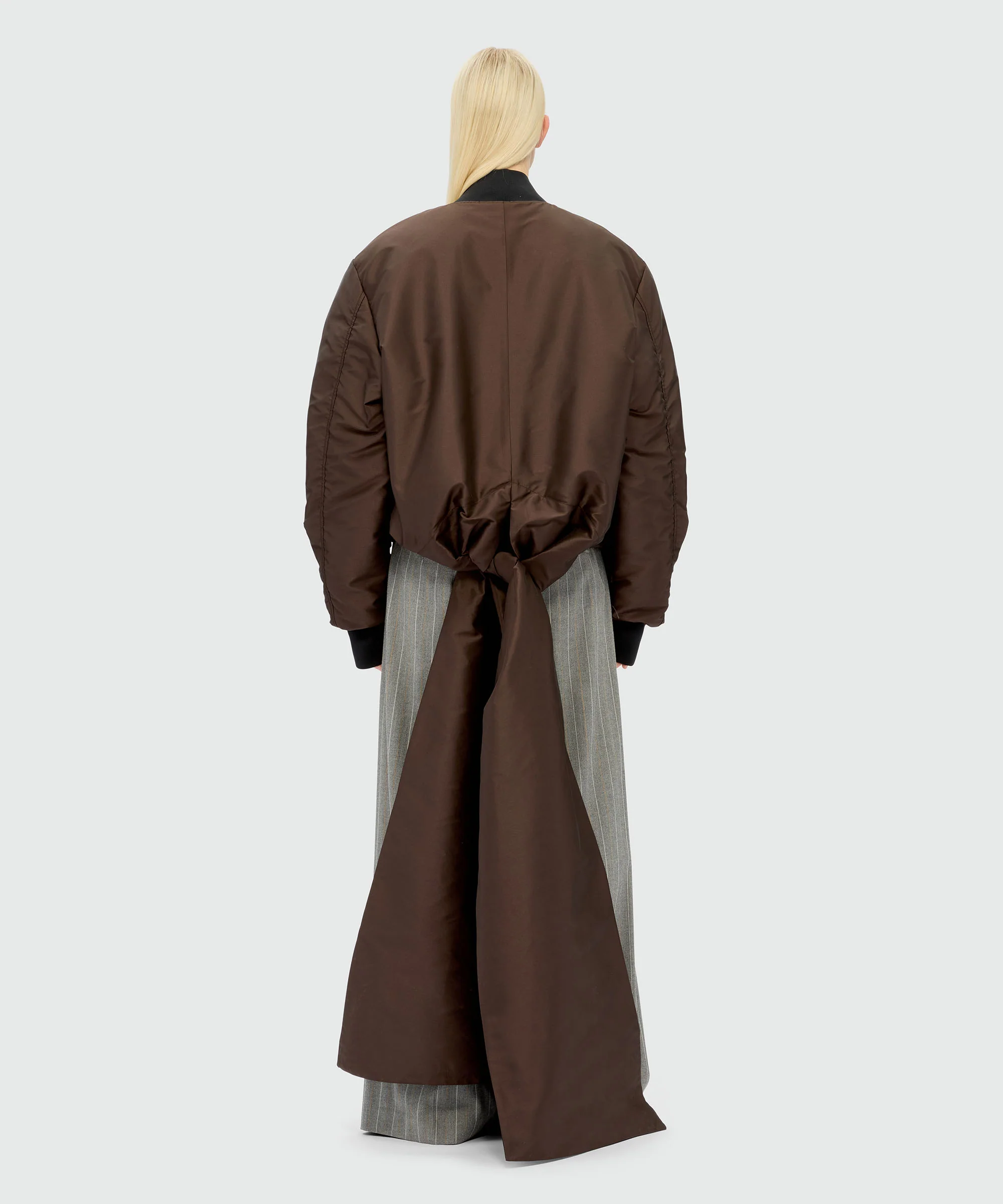 Brown duchesse bomber jacket with drapes - Image 3