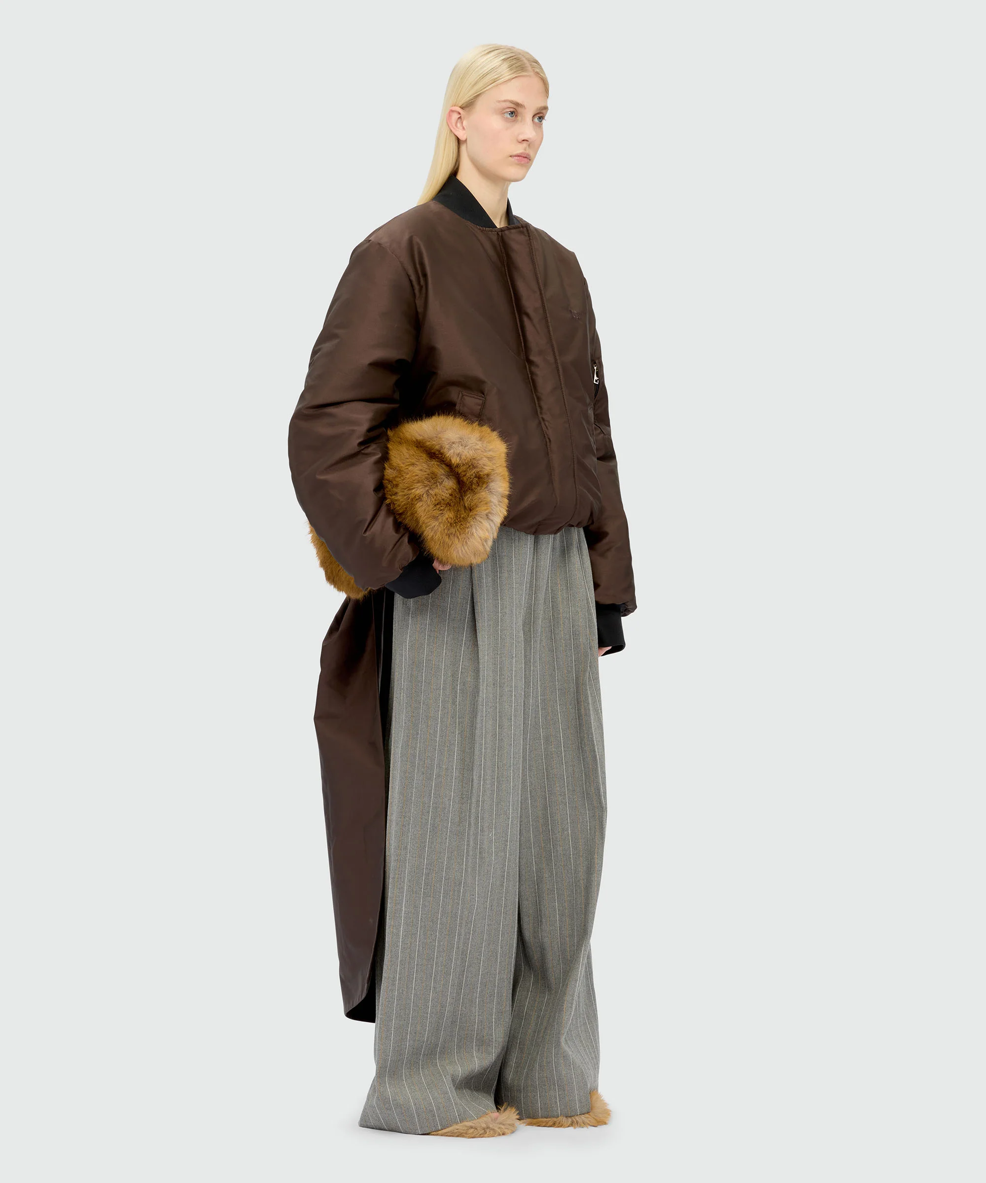 Brown duchesse bomber jacket with drapes - Image 4