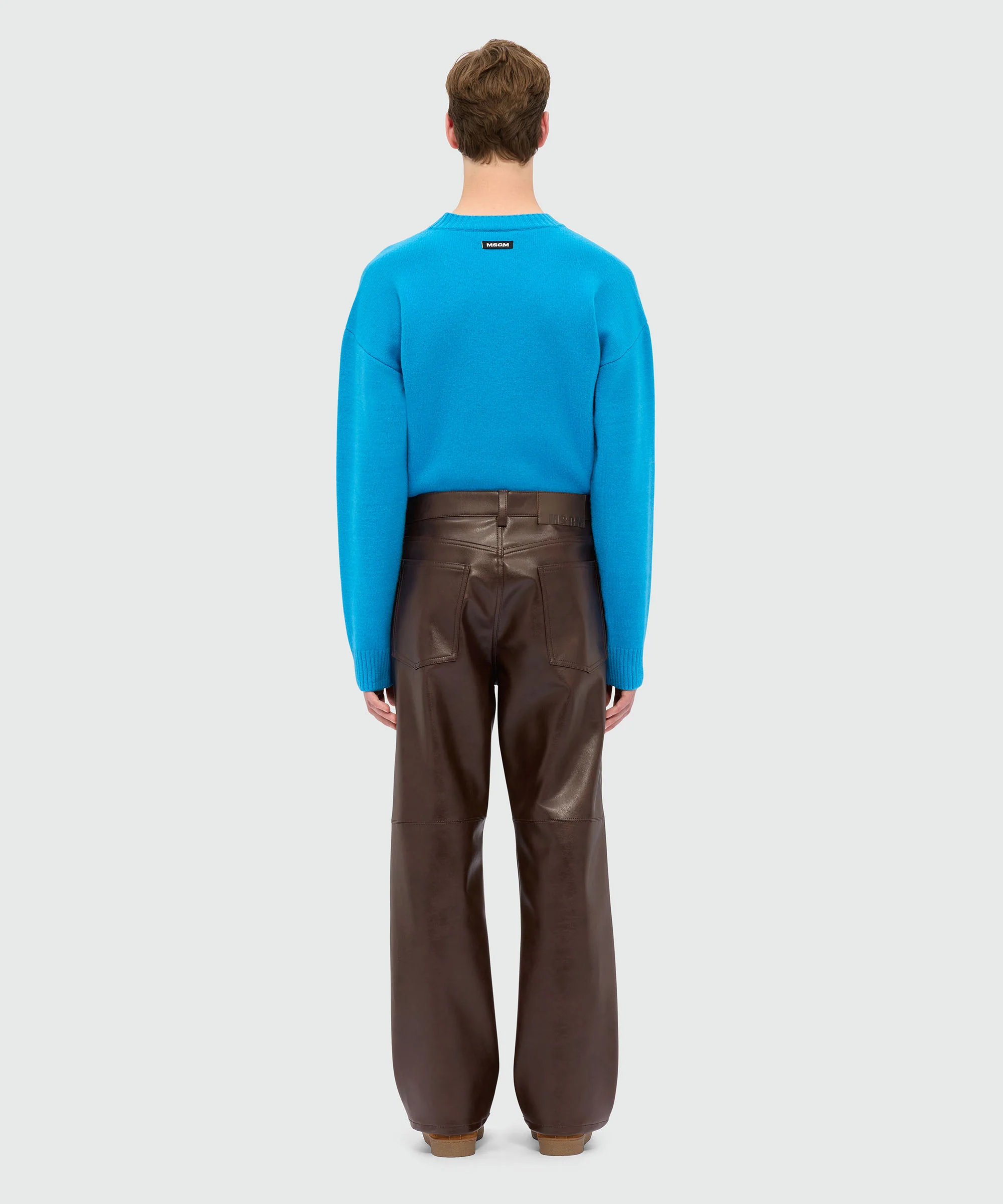 Brown textured faux leather trousers - Image 3