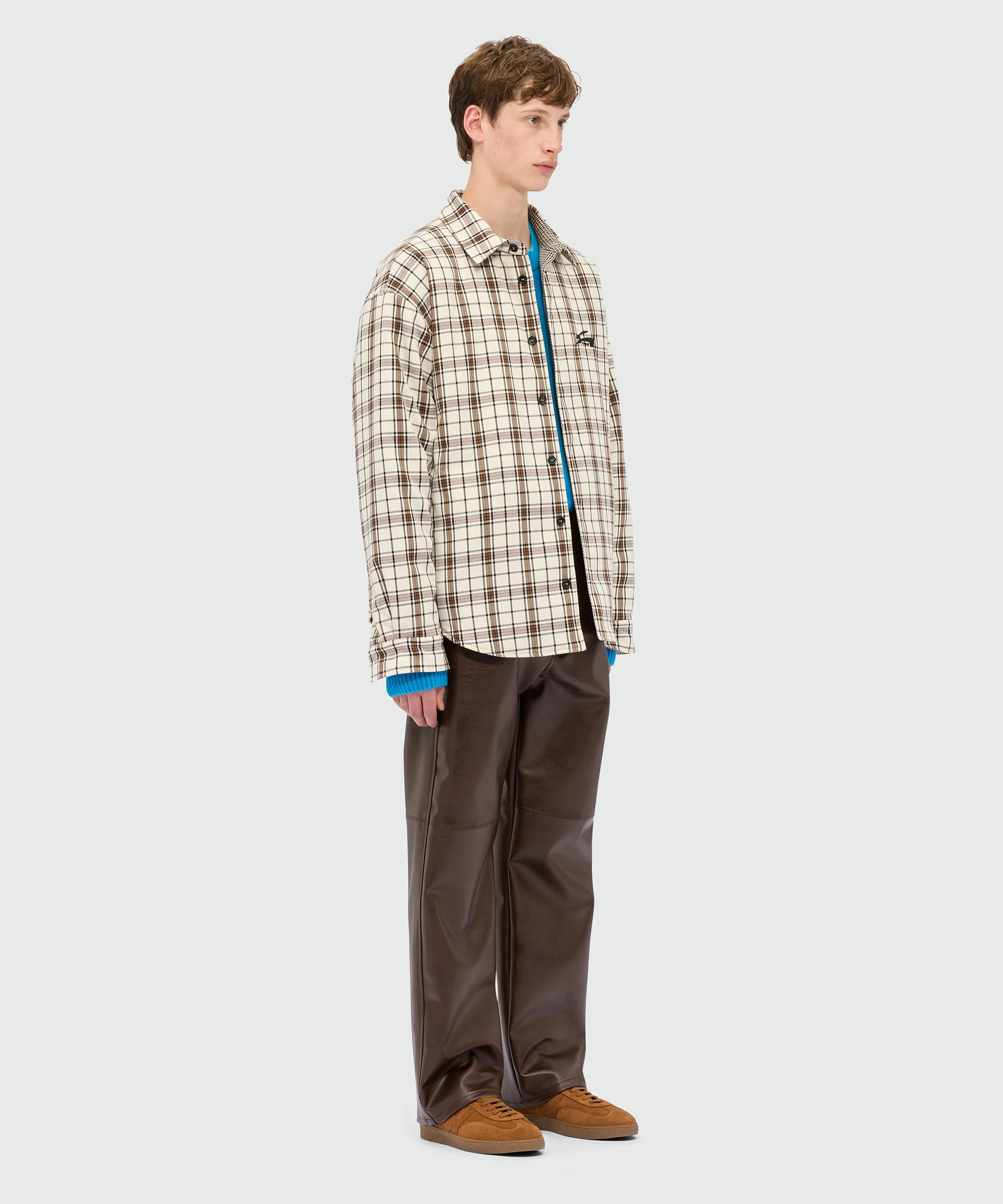 Brown textured faux leather trousers - Image 4