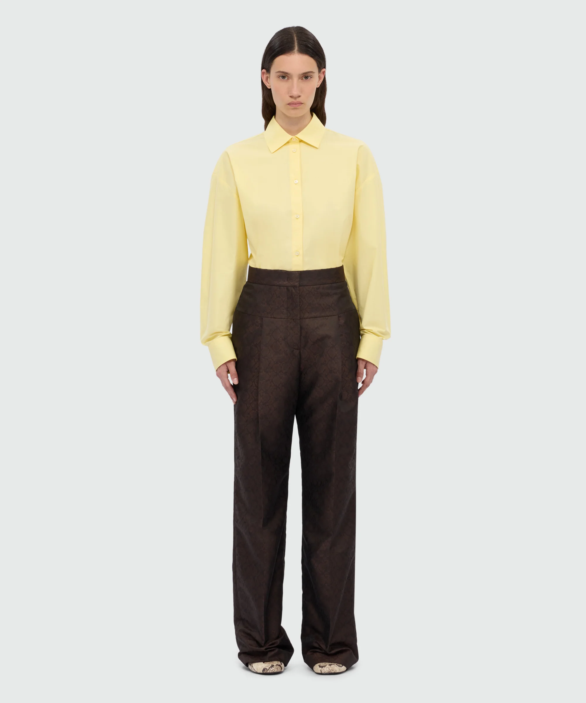 Brown wide-leg jacquard trousers with python print. - Image 2