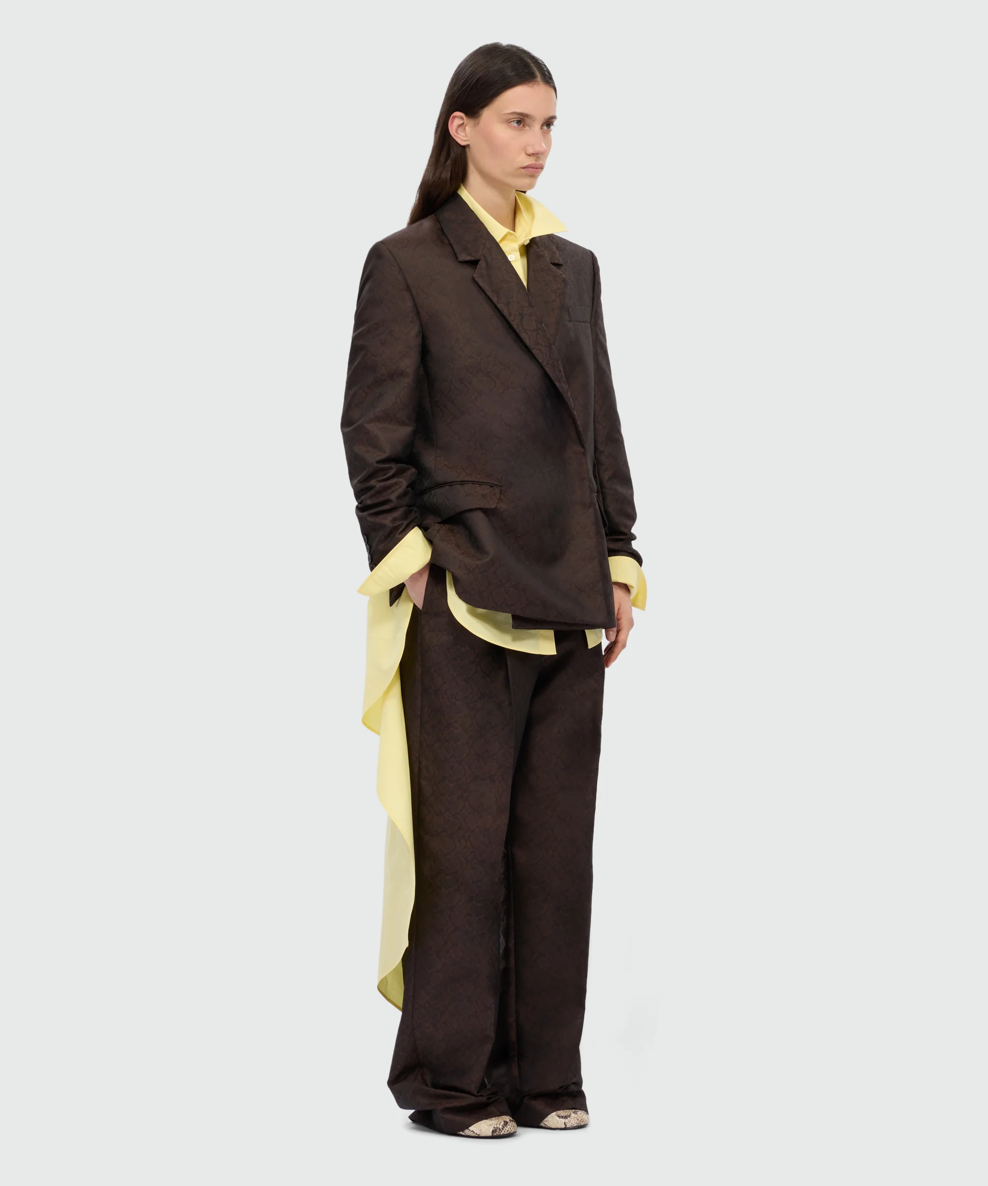 Brown wide-leg jacquard trousers with python print. - Image 4