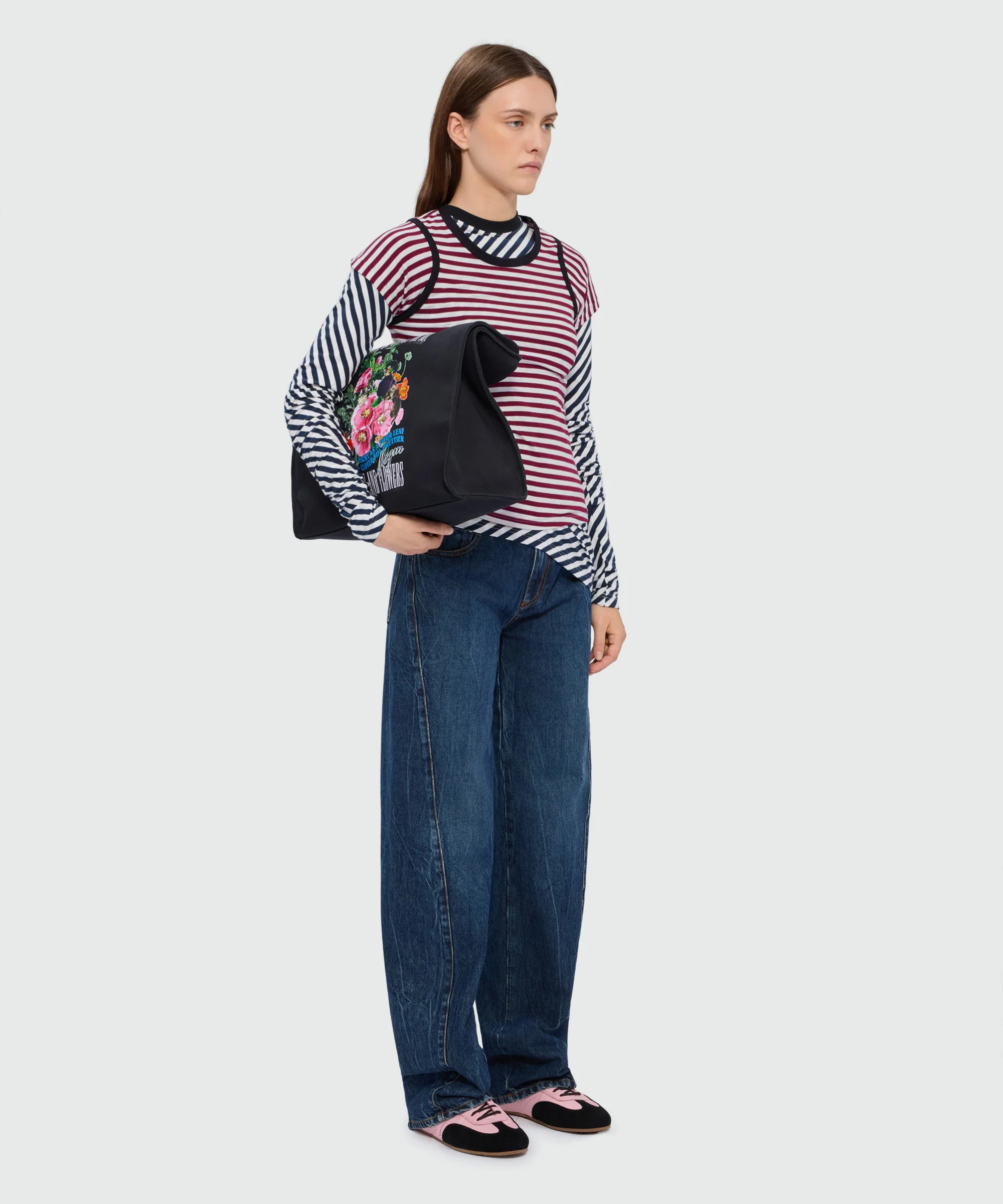 Burgundy striped short-sleeve cotton jersey T-shirt with contrast trims - Image 4