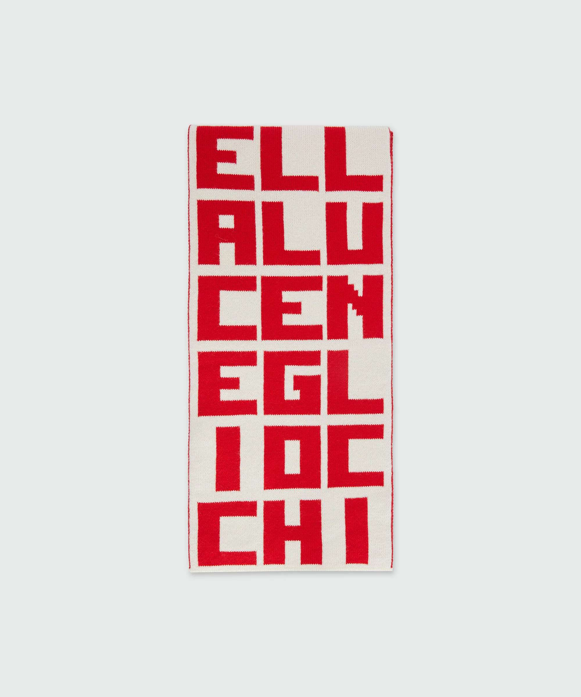 Caterina Frongia x MSGM cream jacquard knit scarf with red lettering