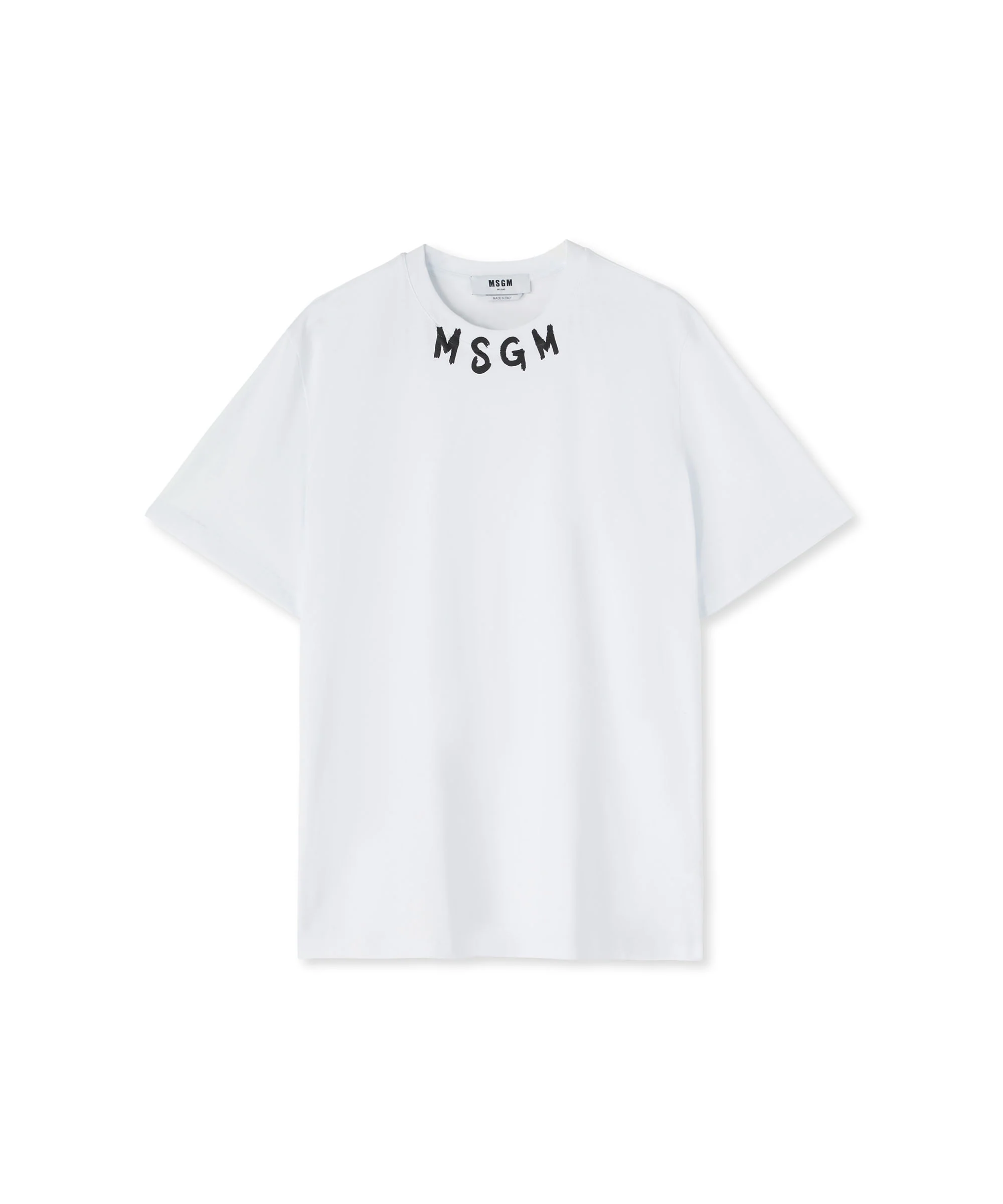Cotton crewneck t-shirt with brushed MSGM logo at the neckline - Image 2