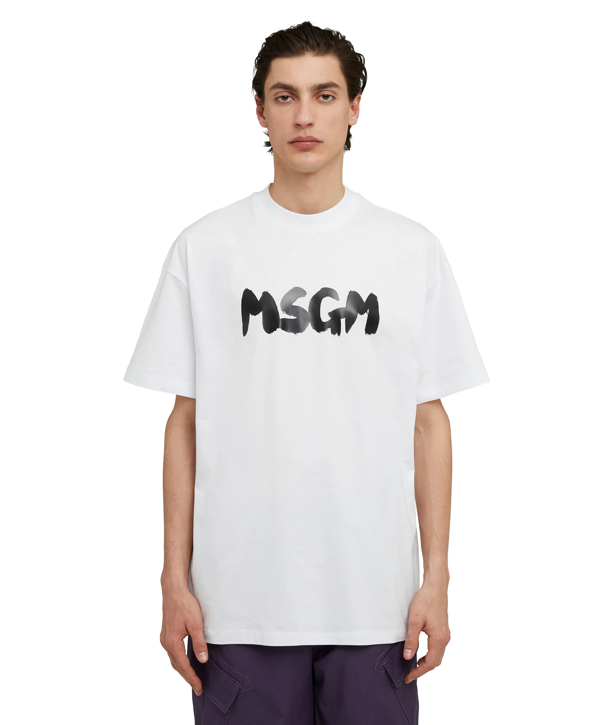 Cotton crewneck t-shirt with new brushed MSGM logo - Image 3