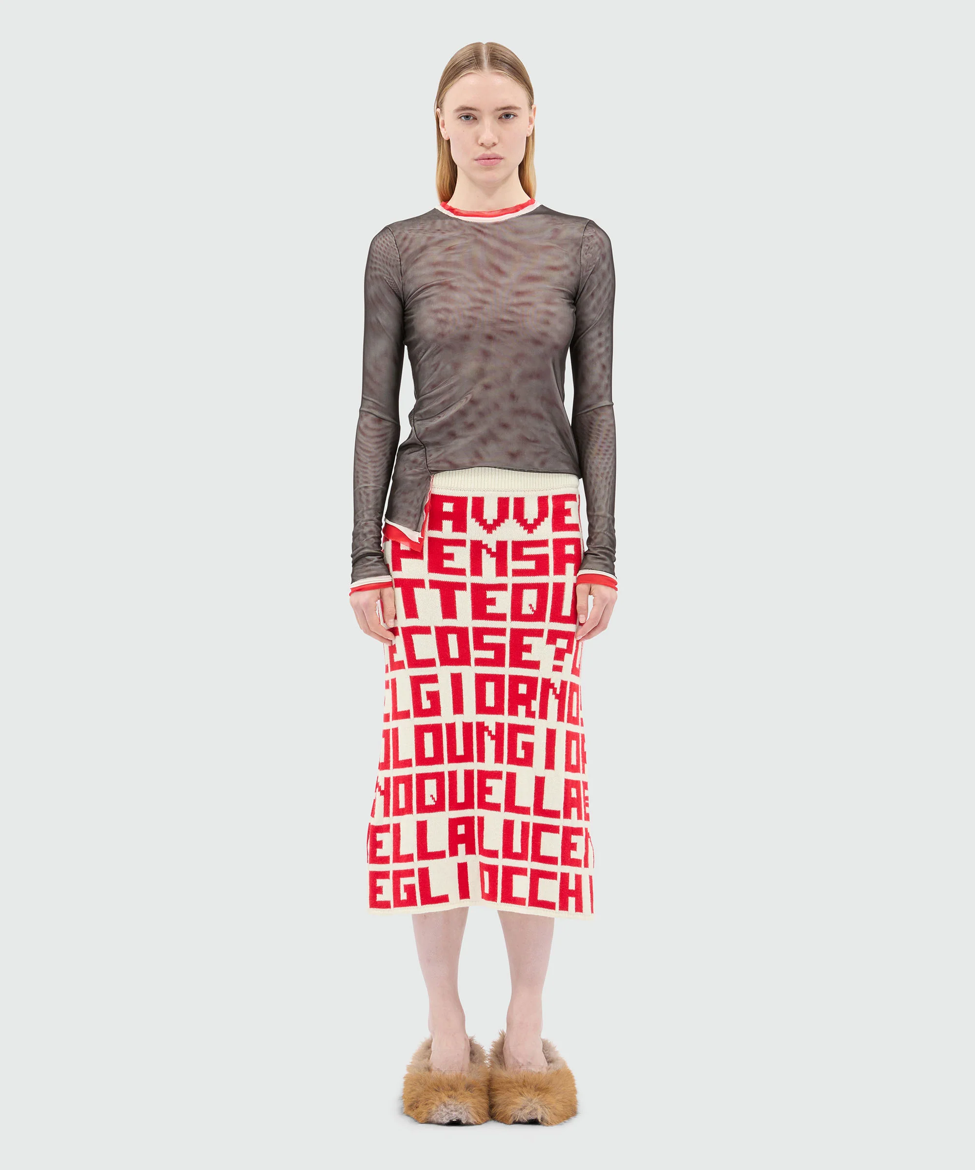 Cream jacquard knit skirt with red lettering Caterina Frongia x MSGM - Image 2