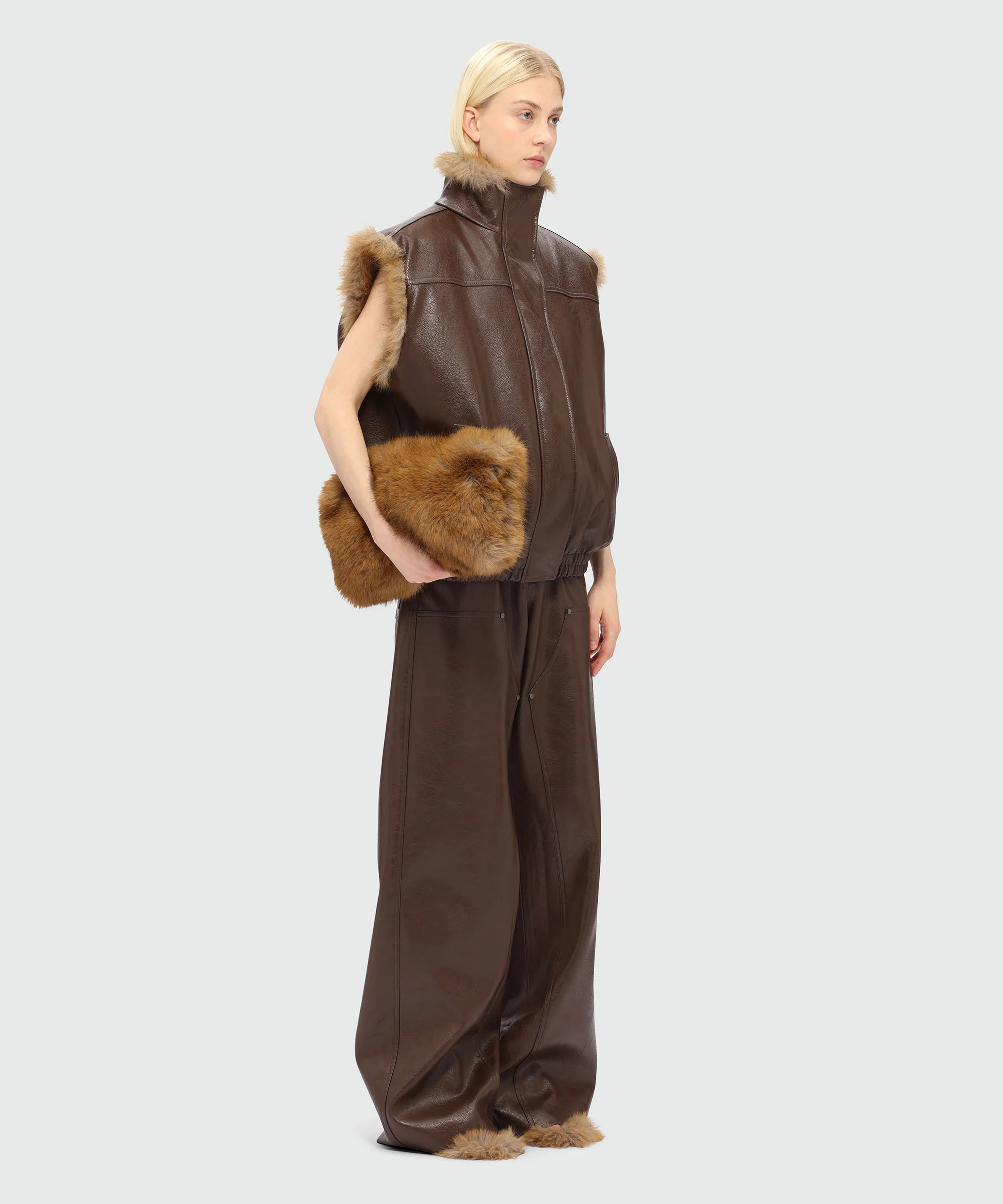 Dark brown hammered faux leather trousers - Image 4