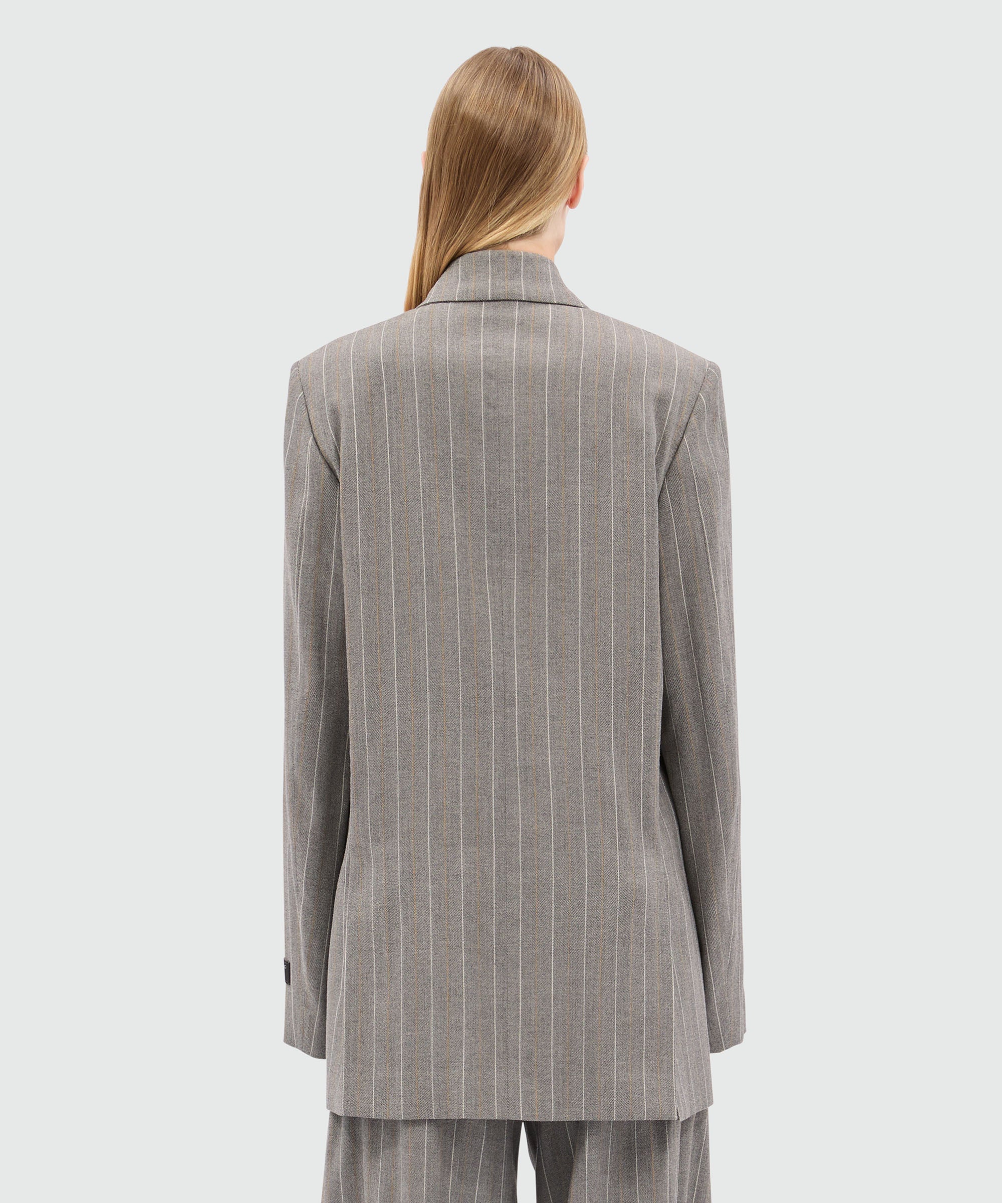 Double-breasted grey melange jacket in lightweight chevron pinstripe wool - Image 3