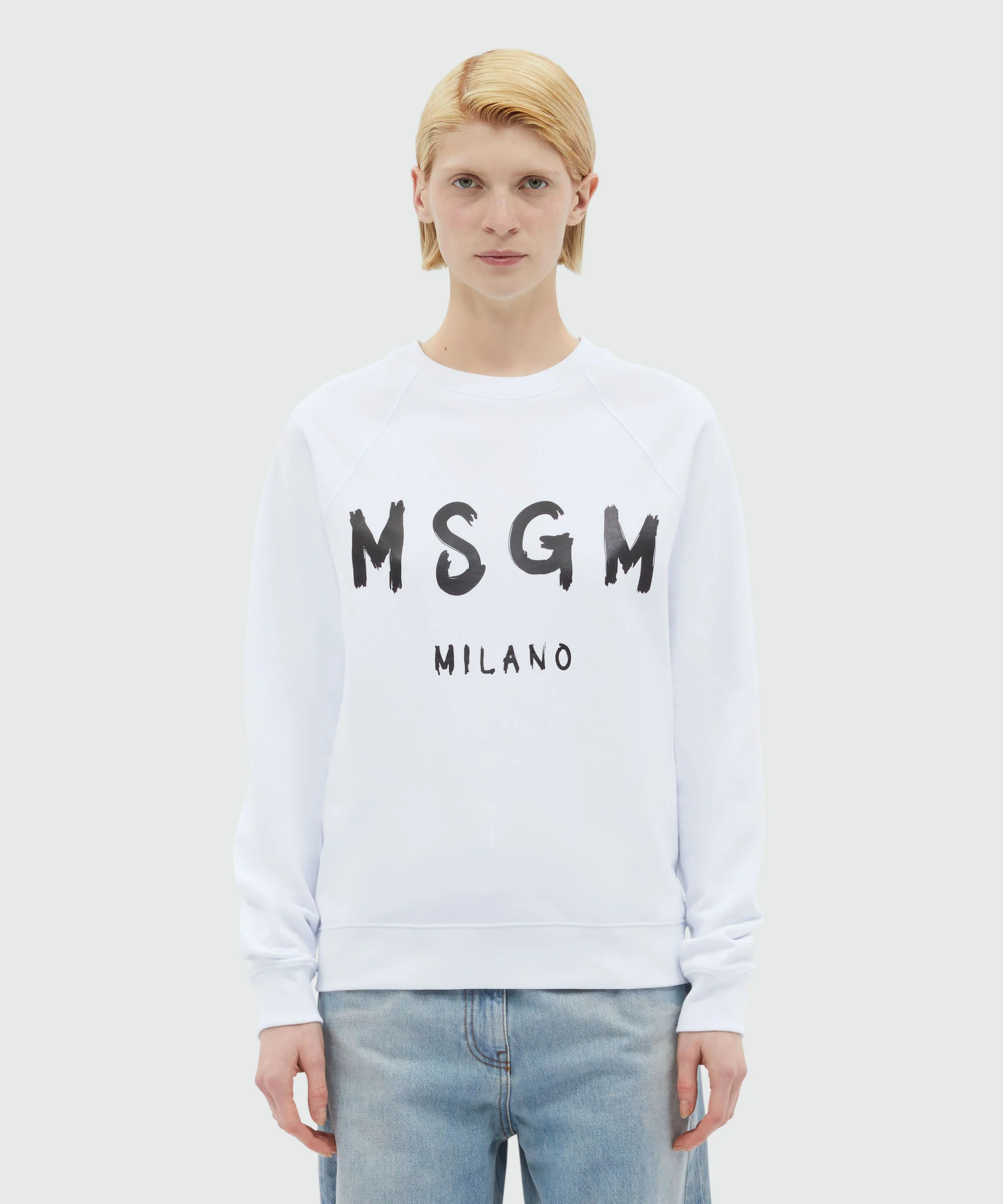 White crew neck sweatshirt with brushstroke logo - Image 2