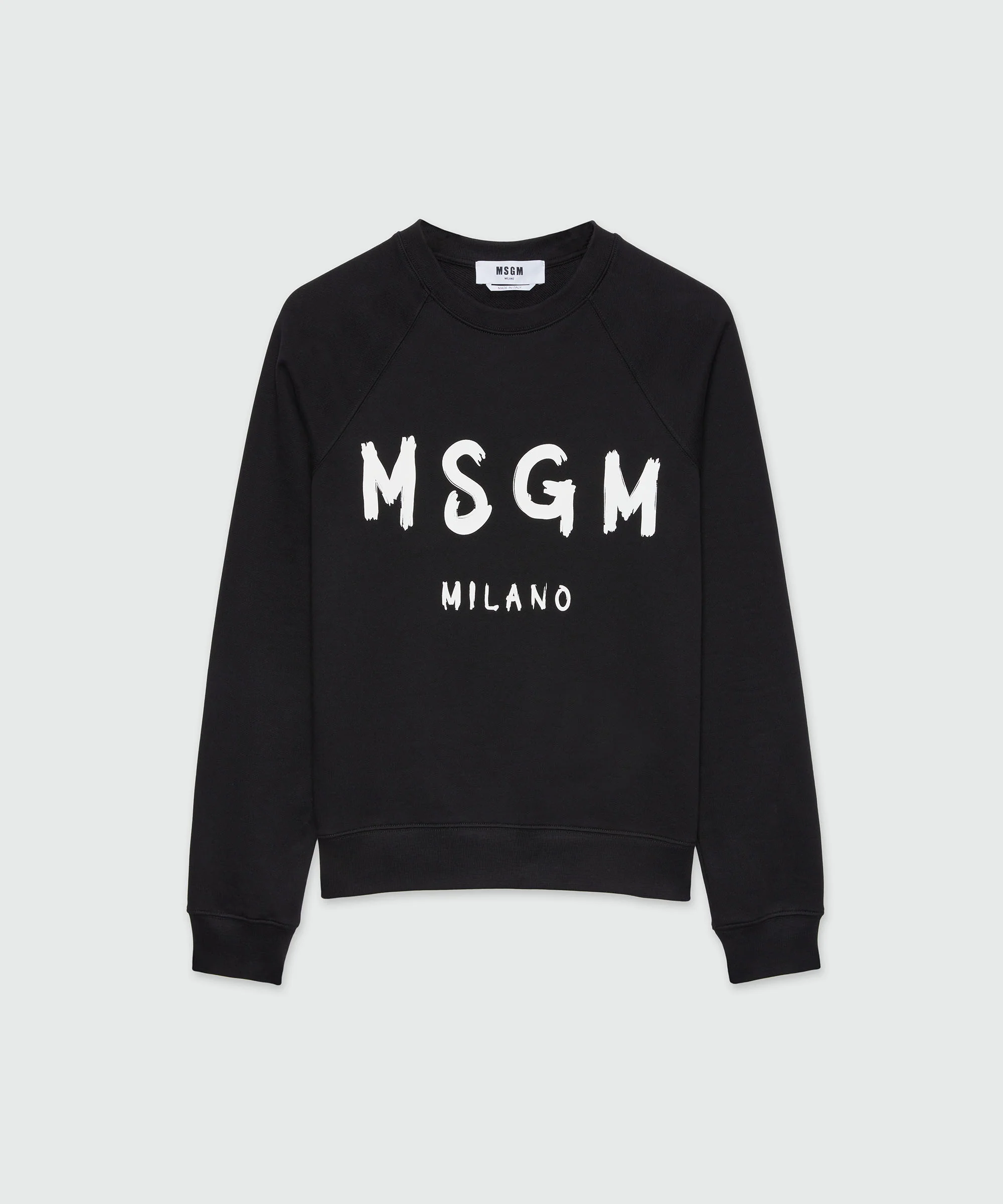 Black crew neck sweatshirt with brushstroke logo