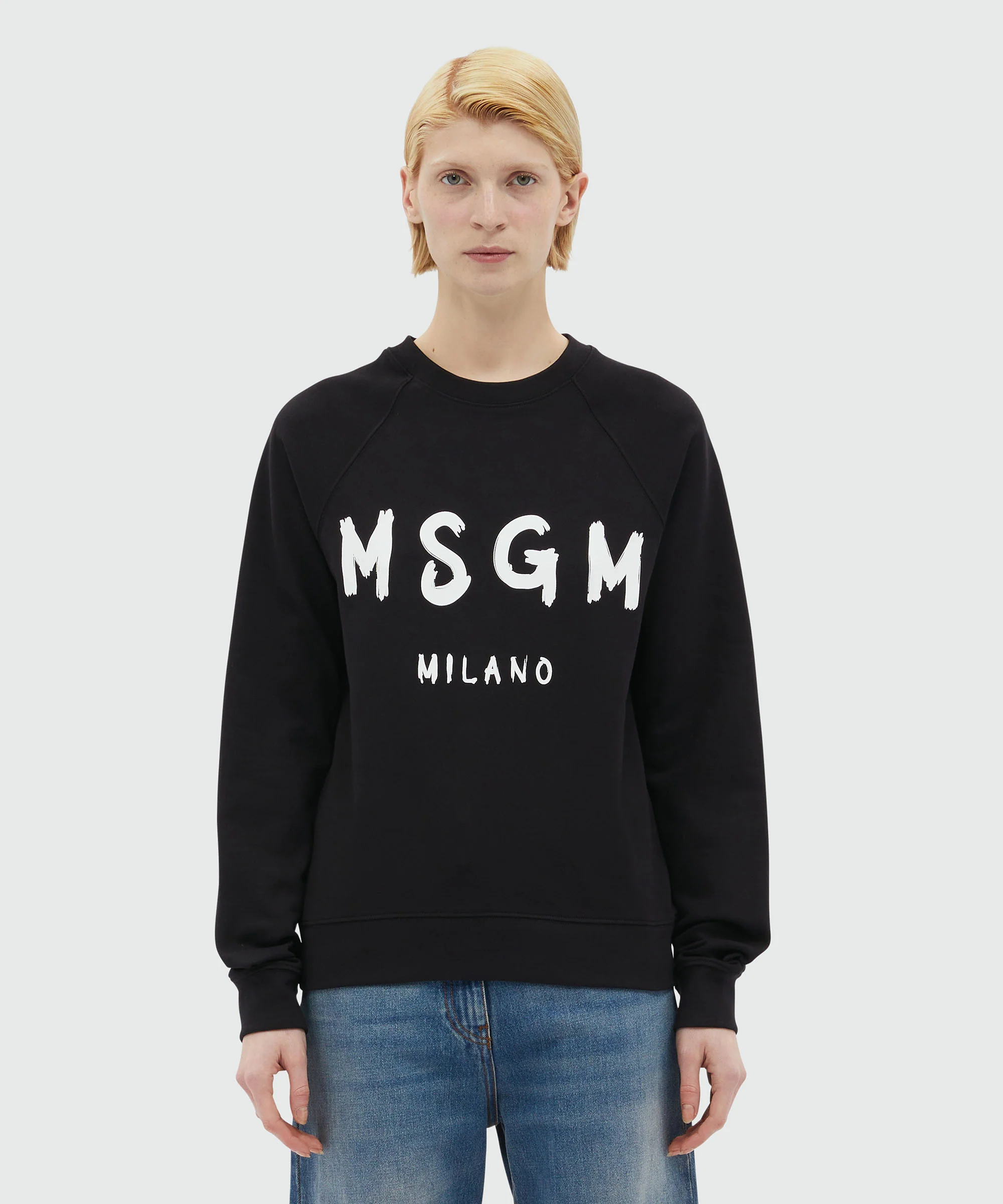 Black crew neck sweatshirt with brushstroke logo - Image 2